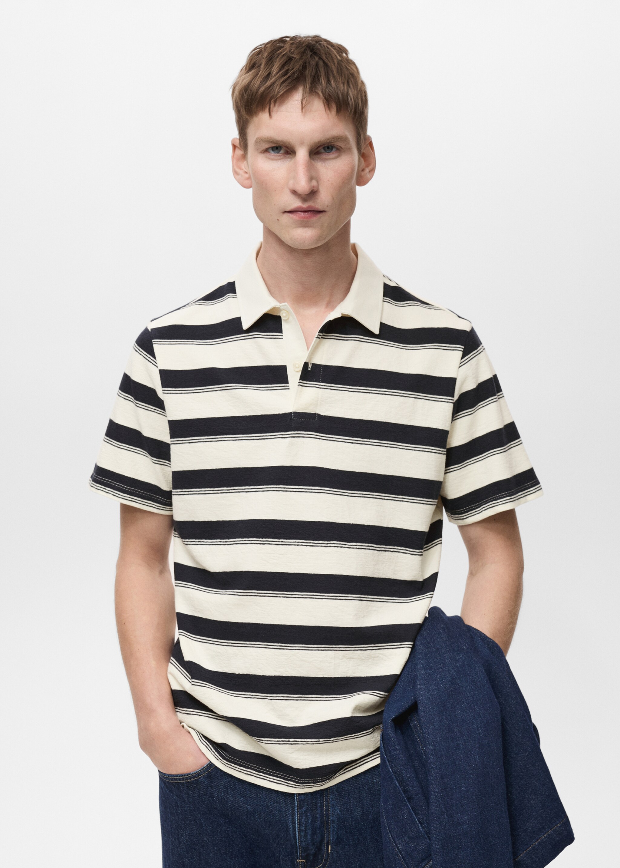 100% cotton striped polo shirt - Medium plane, Dark Navy. Ref: 87065931-00.