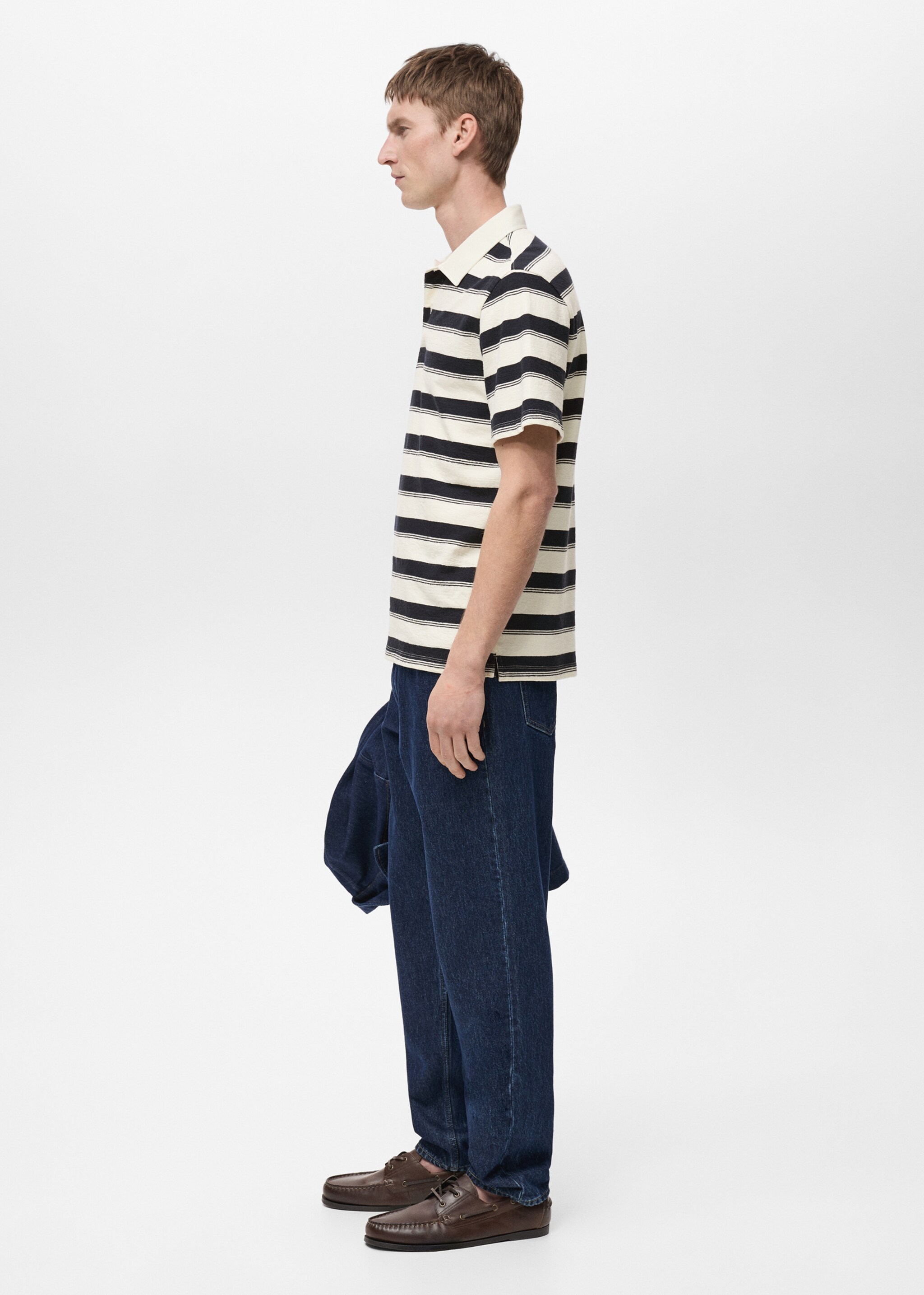 100% cotton striped polo shirt - Details of the article 2, Dark Navy. Ref: 87065931-00.