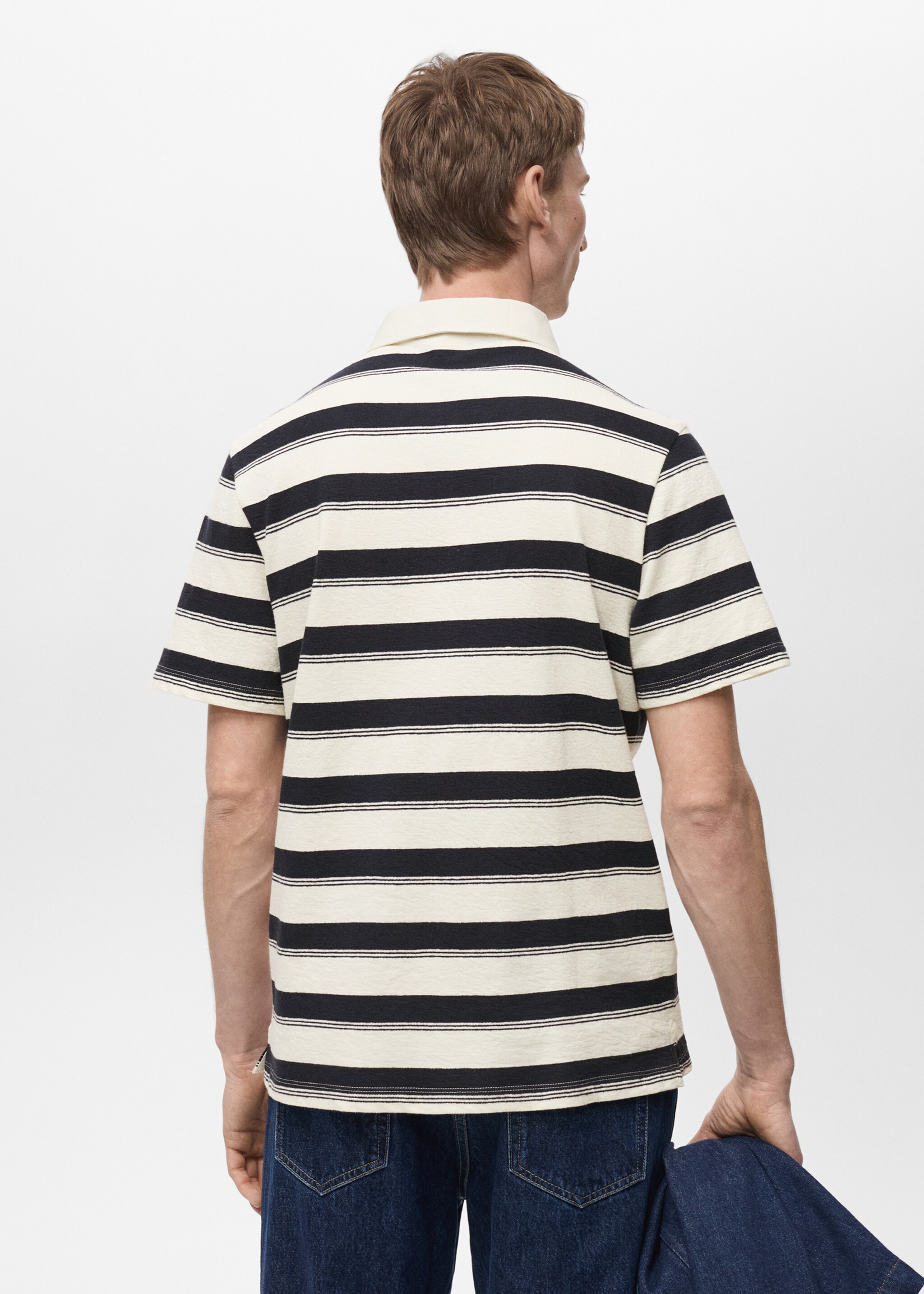 100% cotton striped polo shirt - Reverse of the article, Dark Navy. Ref: 87065931-00.