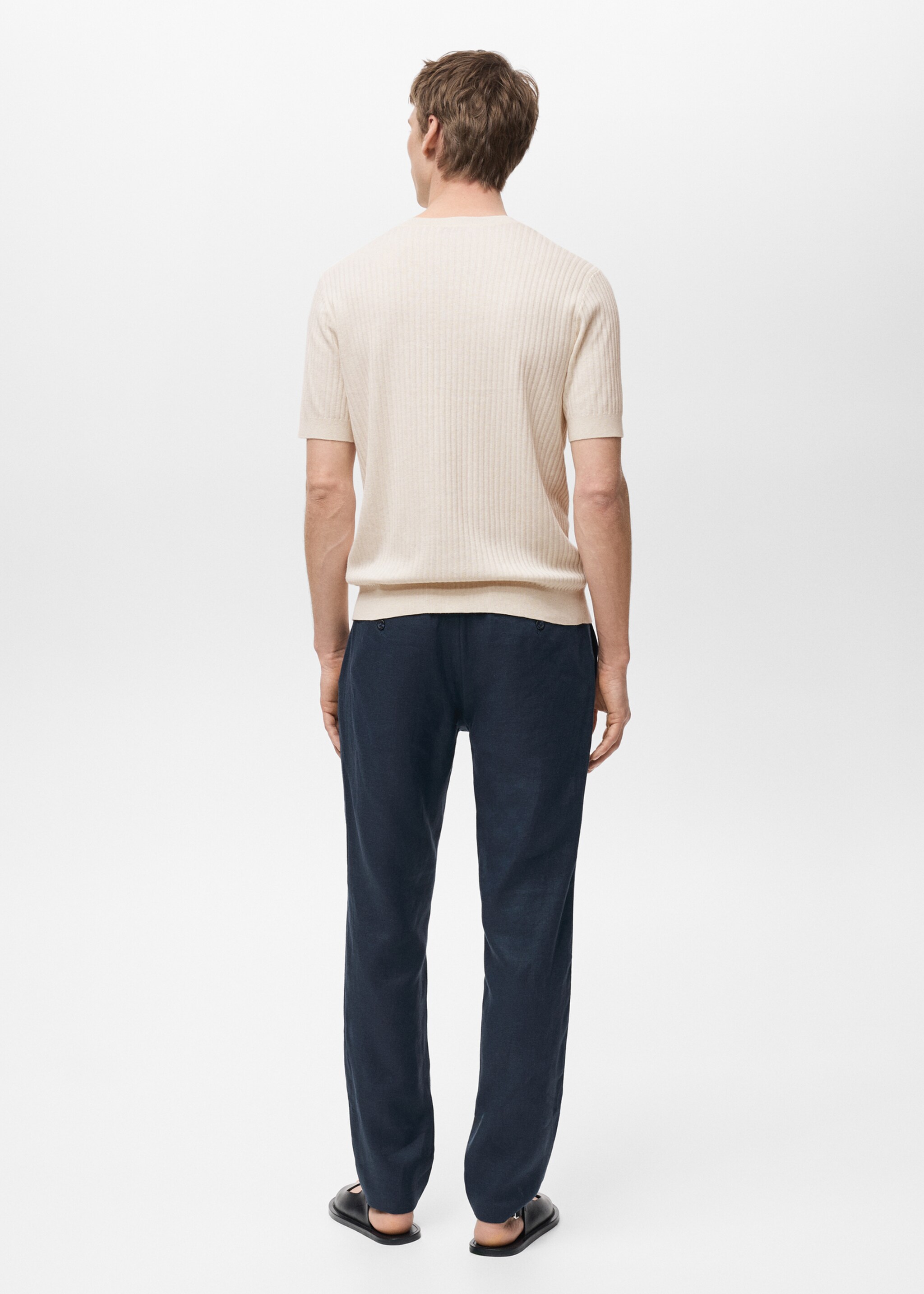 Textured striped T-shirt - Reverse of the article, Ivory White. Ref: 87065933-00.