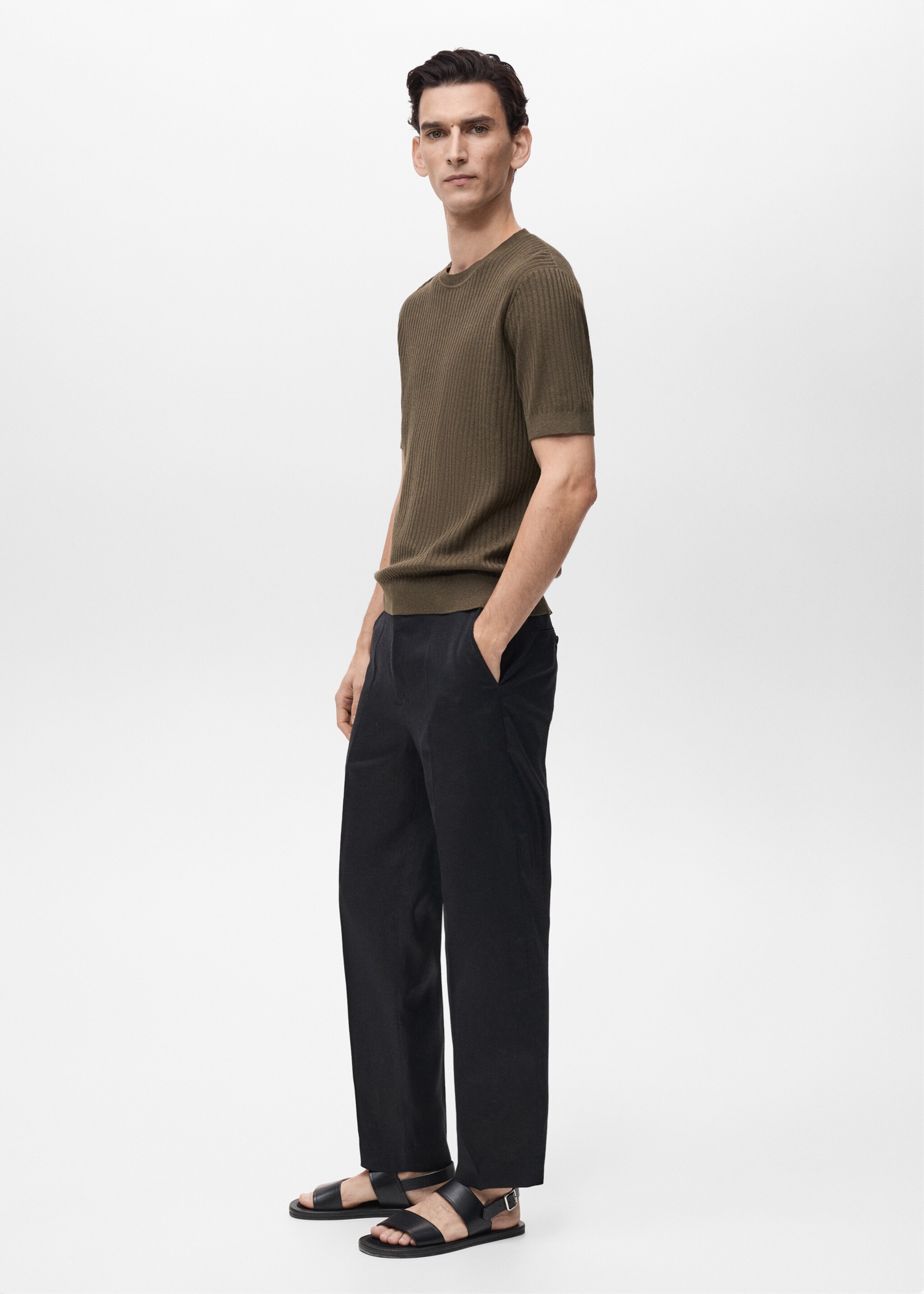 Textured striped T-shirt - Details of the article 2, Brown. Ref: 87065933-00.