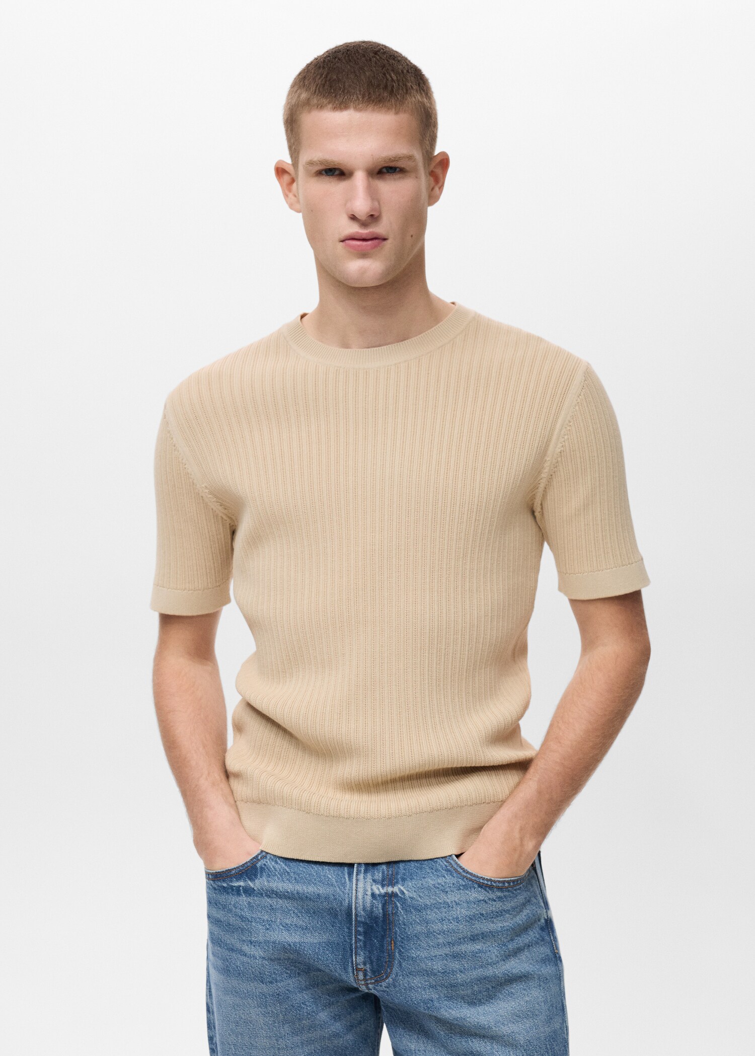 Braided cotton knitted T-shirt - Medium plane