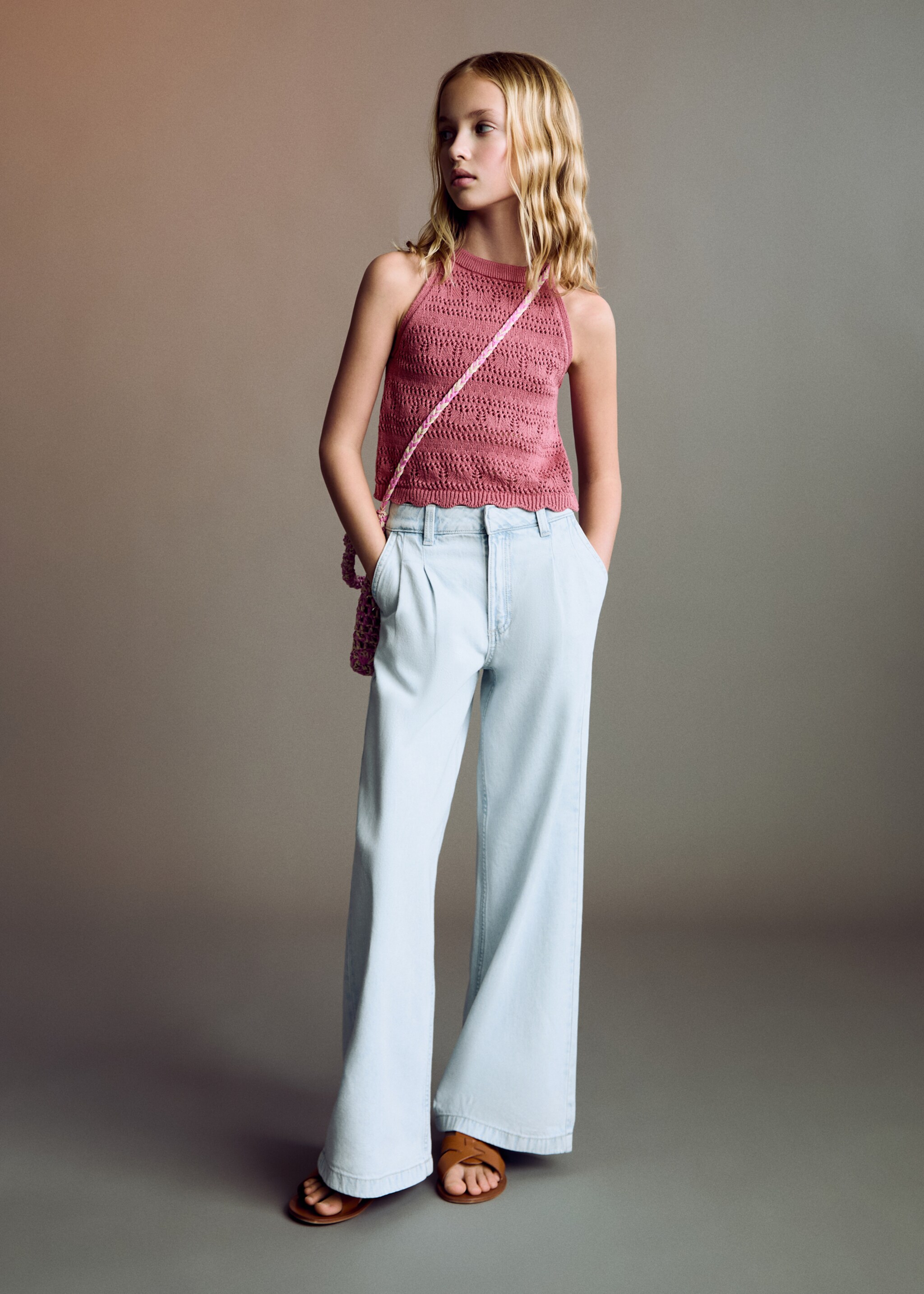 Straight-fit jeans with pleat detail - Details of the article 2, Light Blue. Ref: 87065943-00.