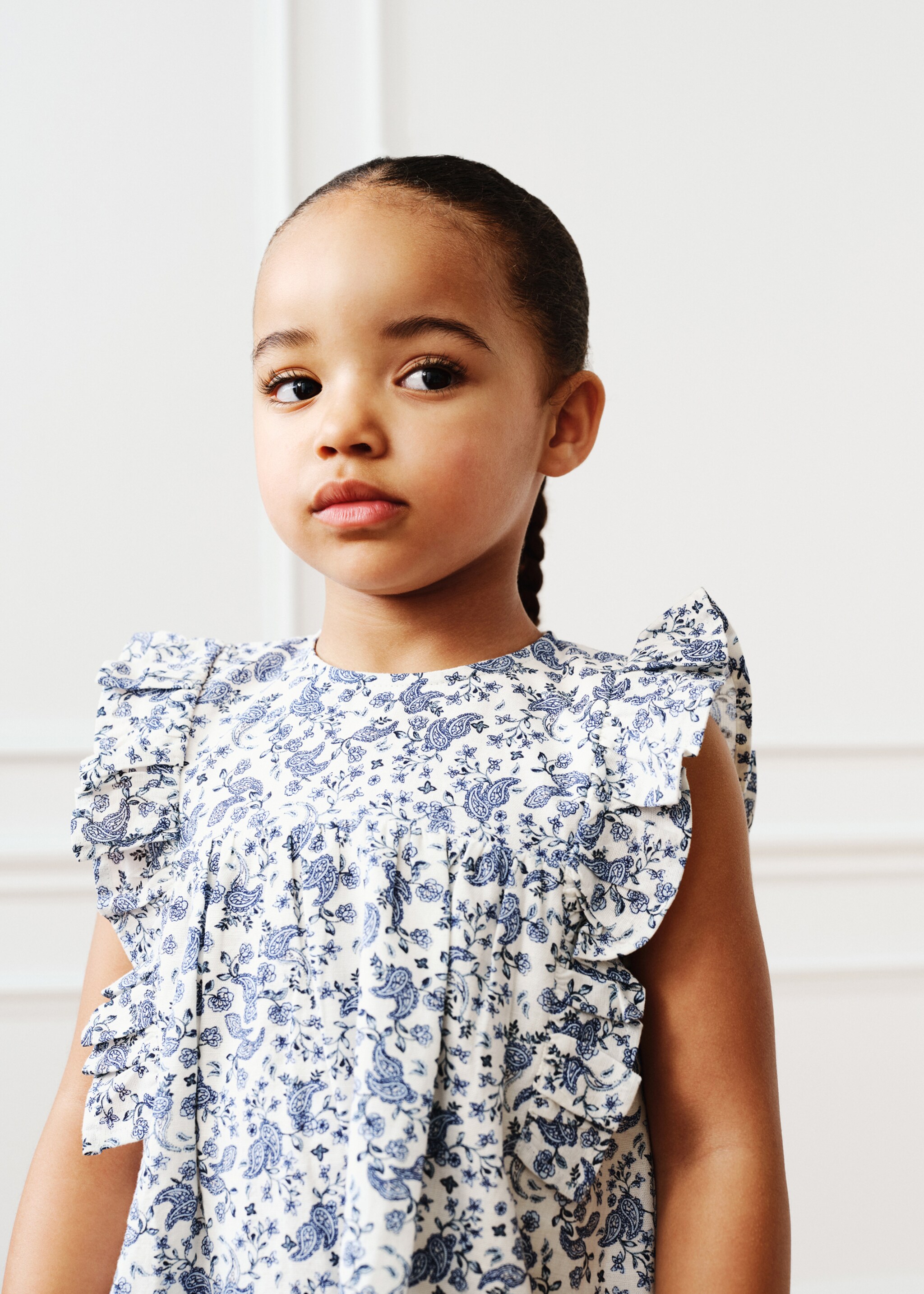 Ruffled printed dress - Details of the article 5, White. Ref: 87065947-00.