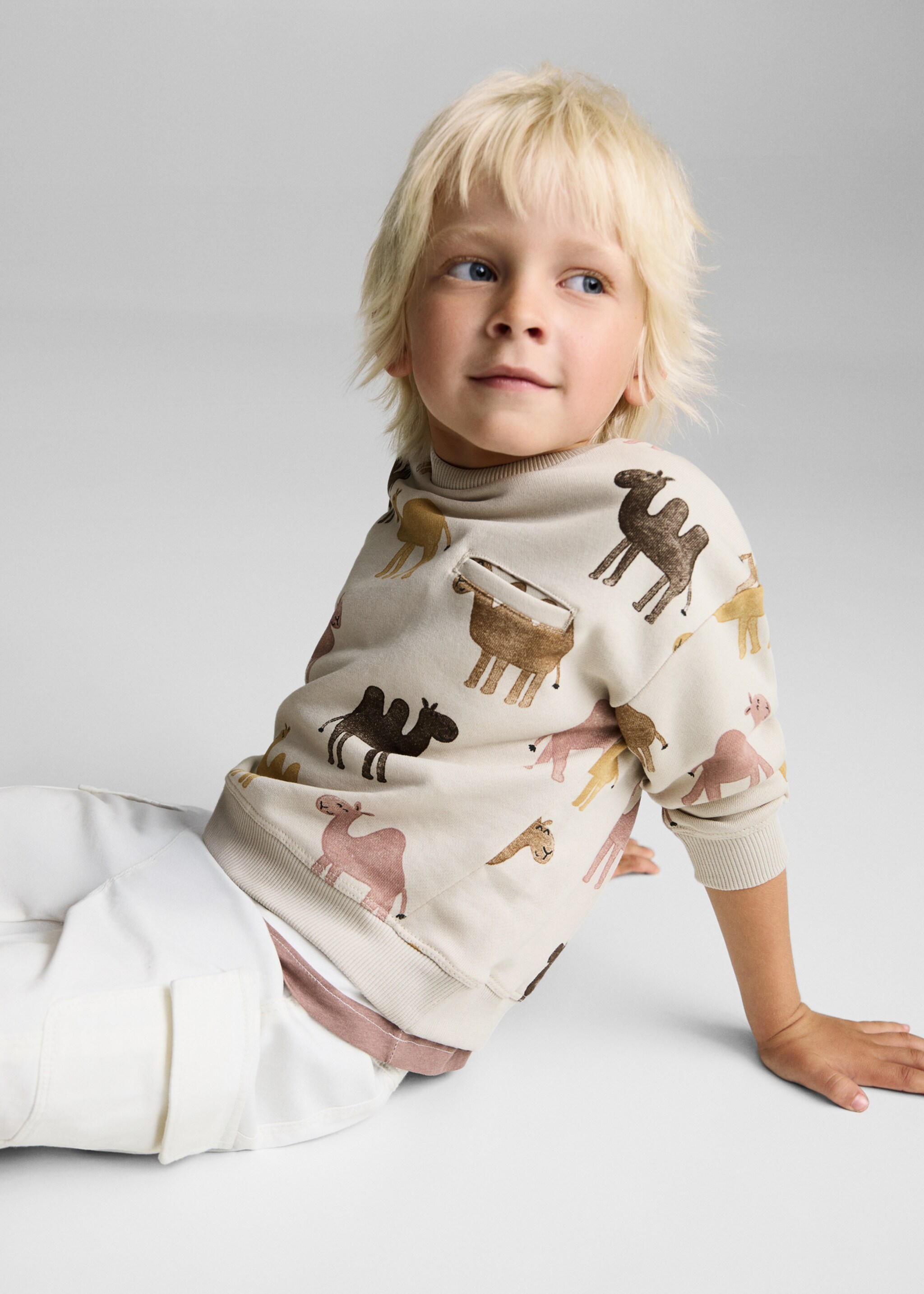 Printed cotton sweatshirt - Details of the article 2, Sand. Ref: 87065961-00.