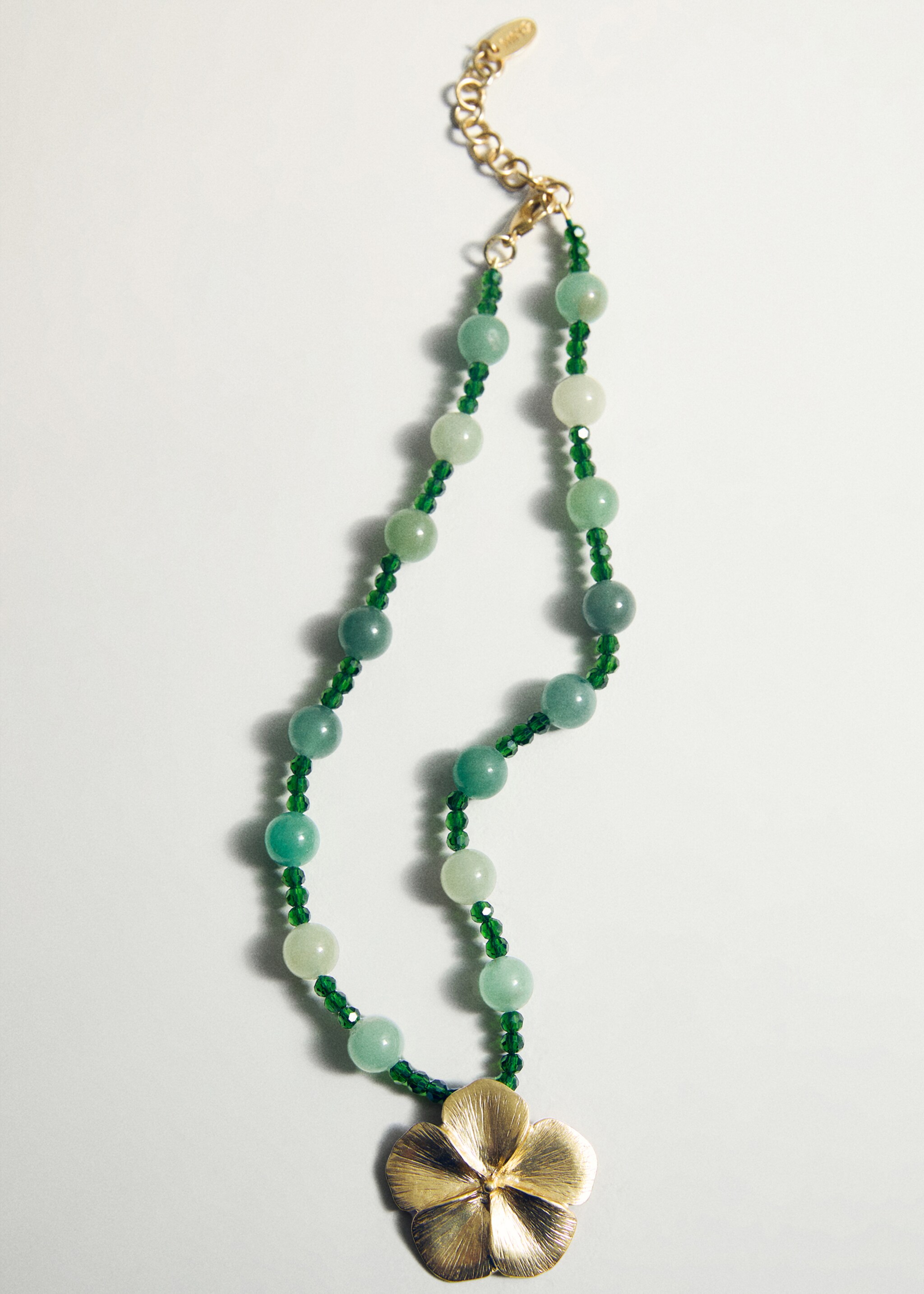 Ball necklace with stone flower detail - Details of the article 5, Gold. Ref: 87065979-00.