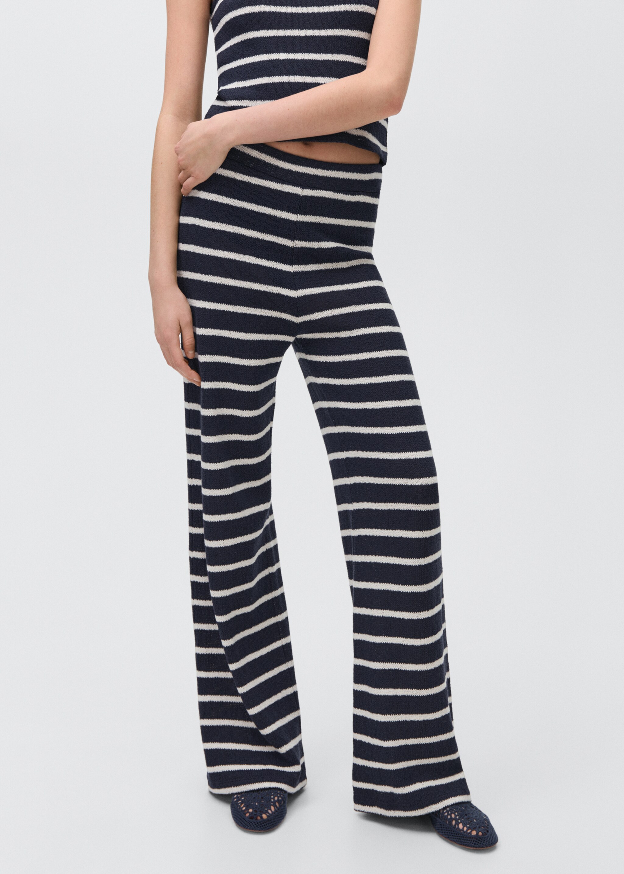 Striped knit trousers - Medium plane, Dark Navy. Ref: 87066353-00.