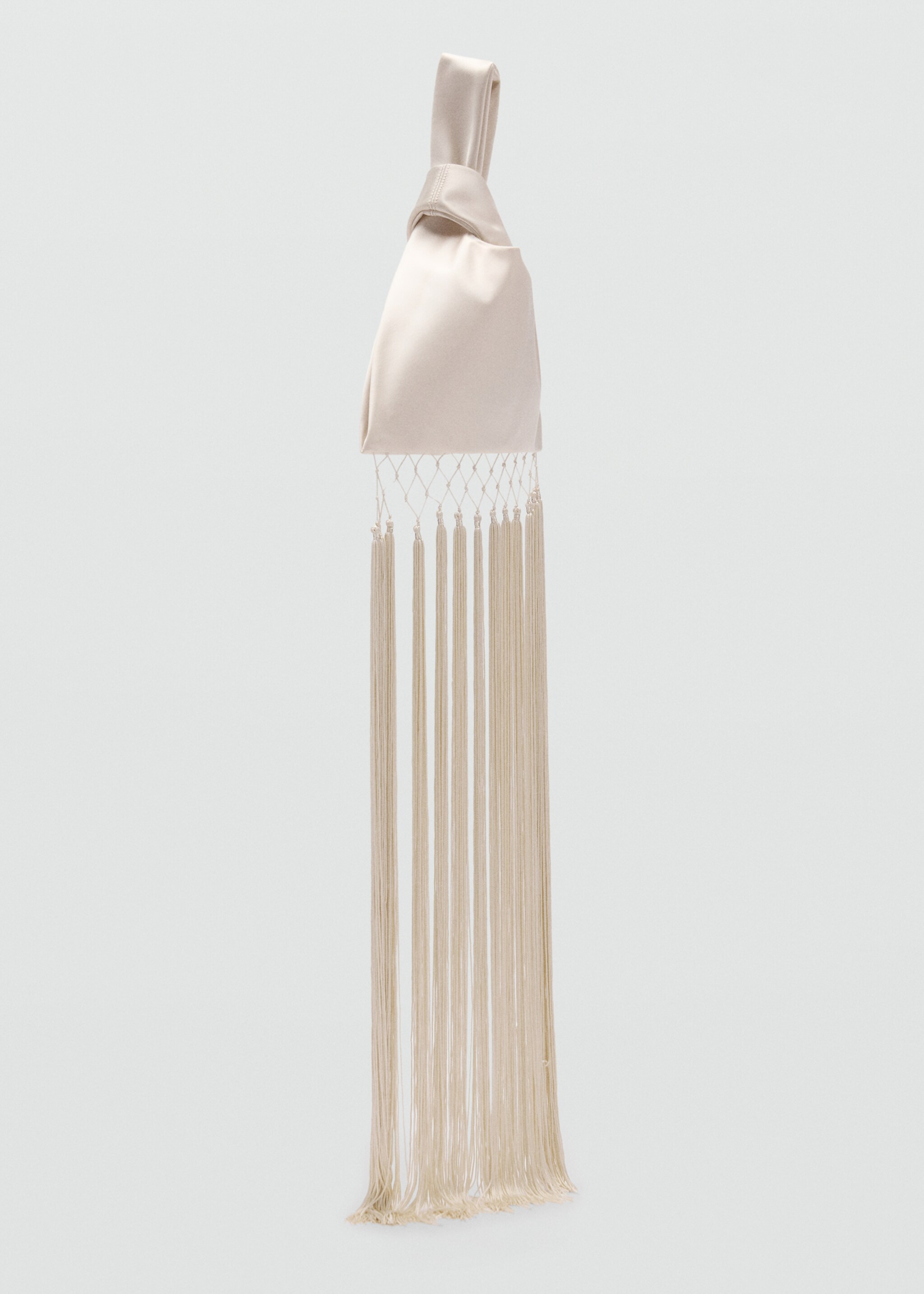 Satin handbag with fringed trim - Medium plane, Ecru. Ref: 87066364-00.