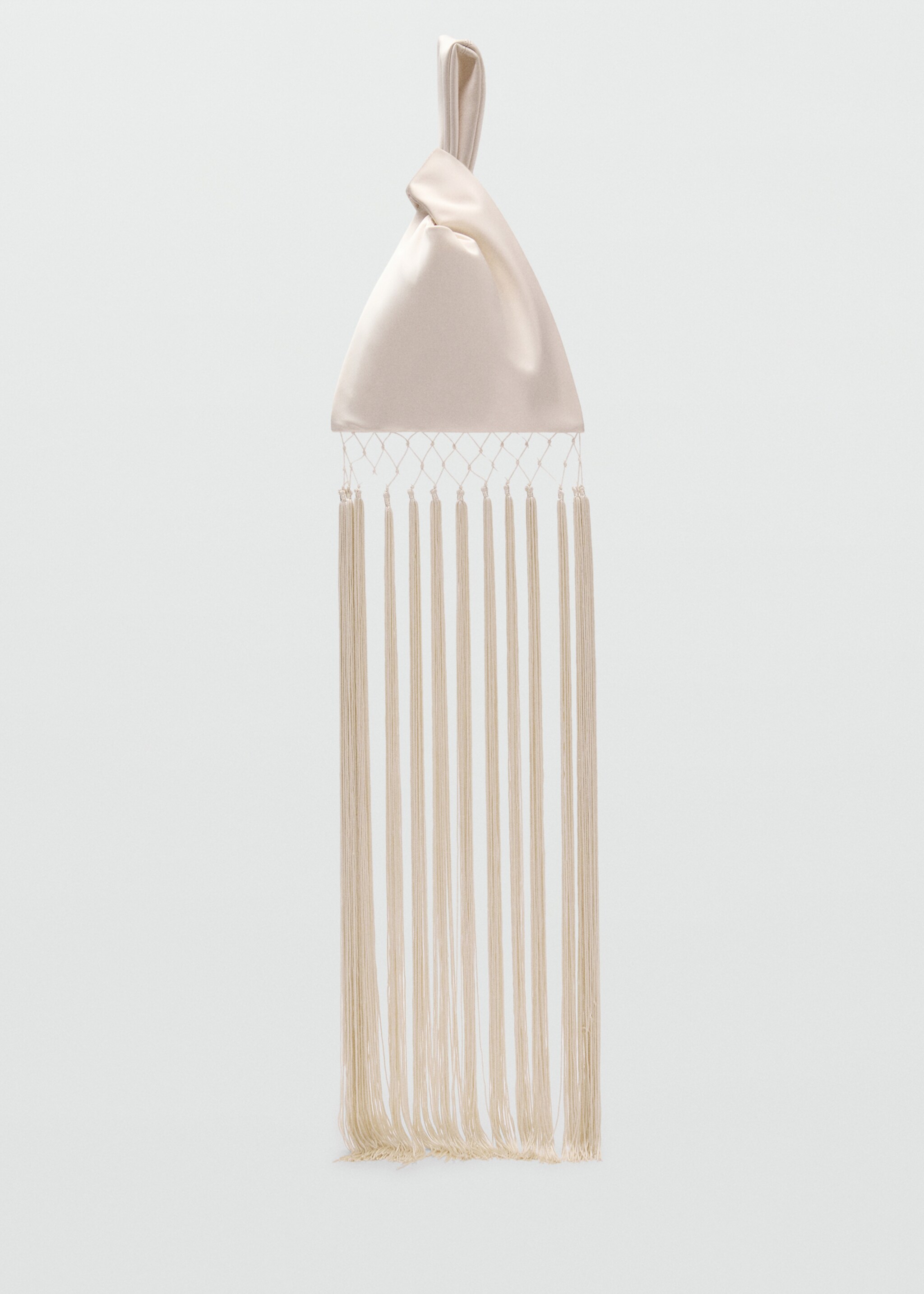 Satin handbag with fringed trim - Article without model, Ecru. Ref: 87066364-00.