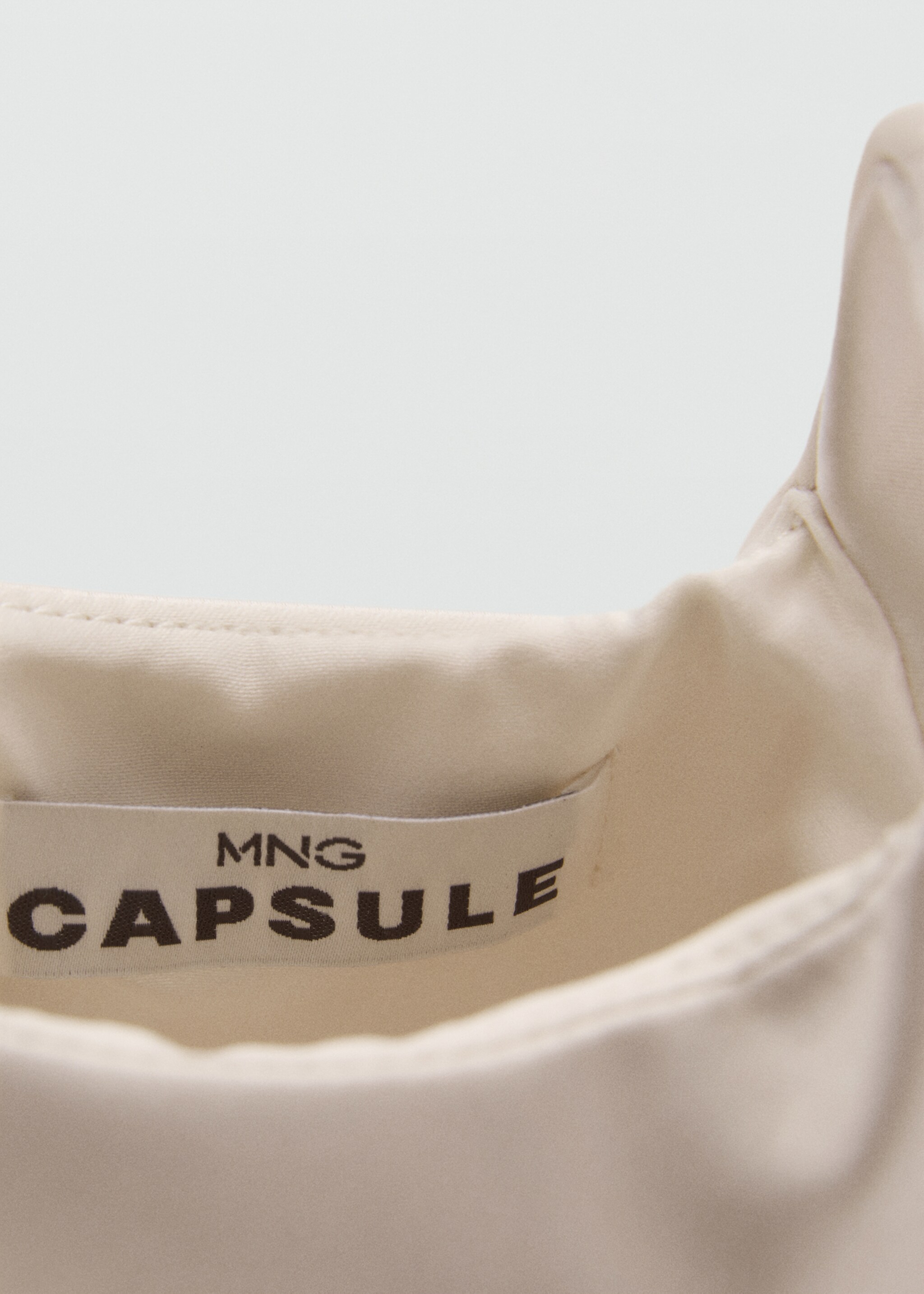 Satin handbag with fringed trim - Details of the article 3, Ecru. Ref: 87066364-00.