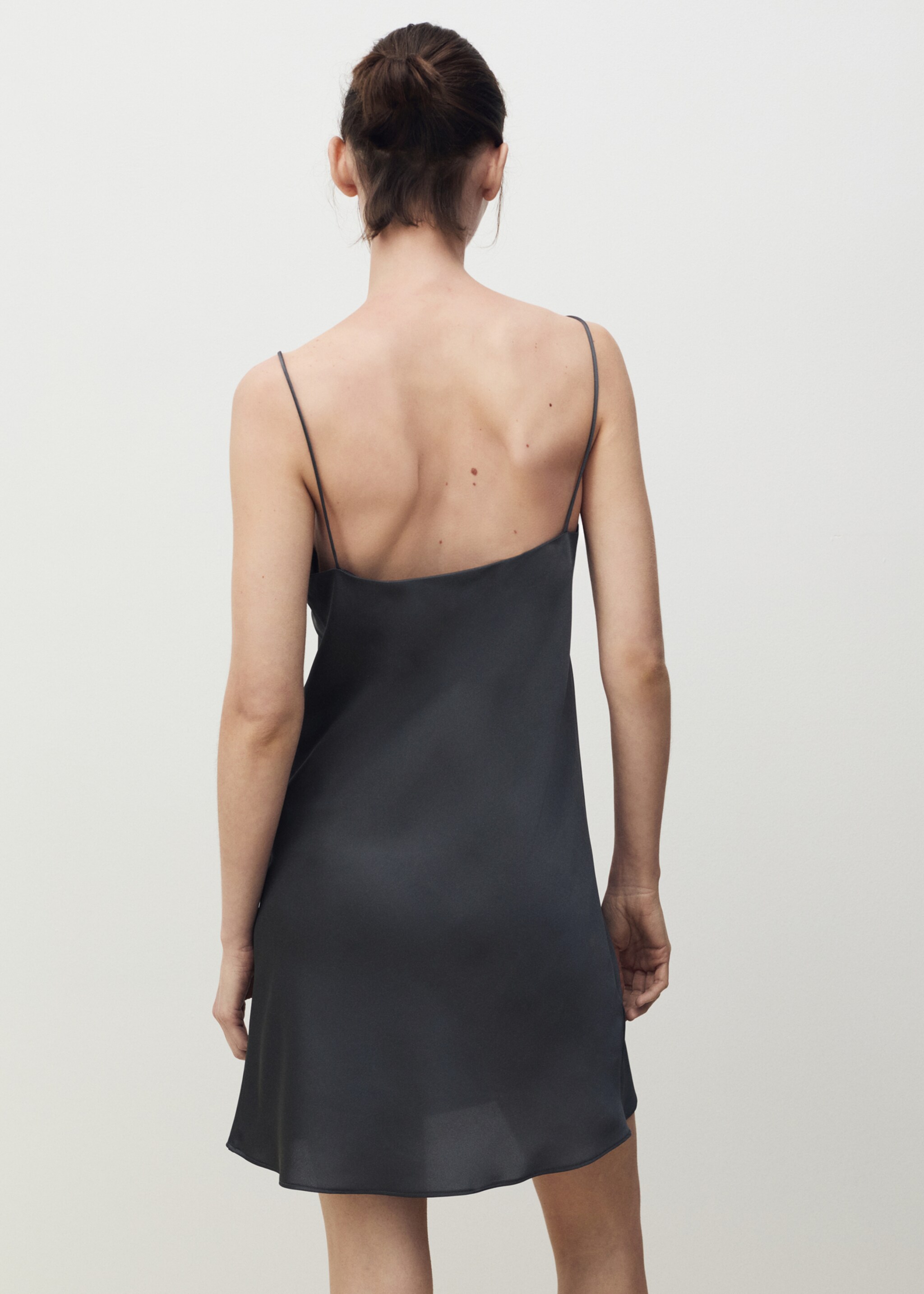 Satin nightgown with straps - Reverse of the article, Dark Grey. Ref: 87066713-00.