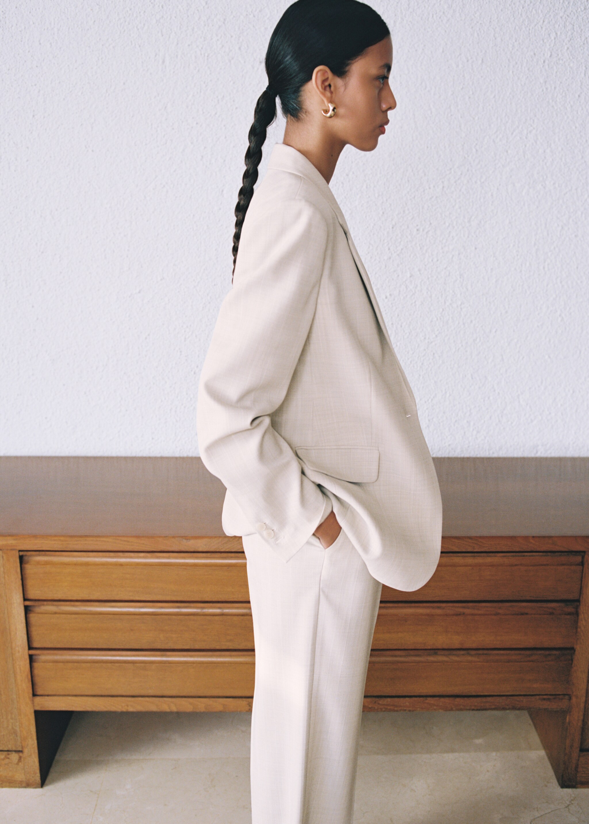 Structured suit blazer - Details of the article 7, Nude. Ref: 87066715-00.