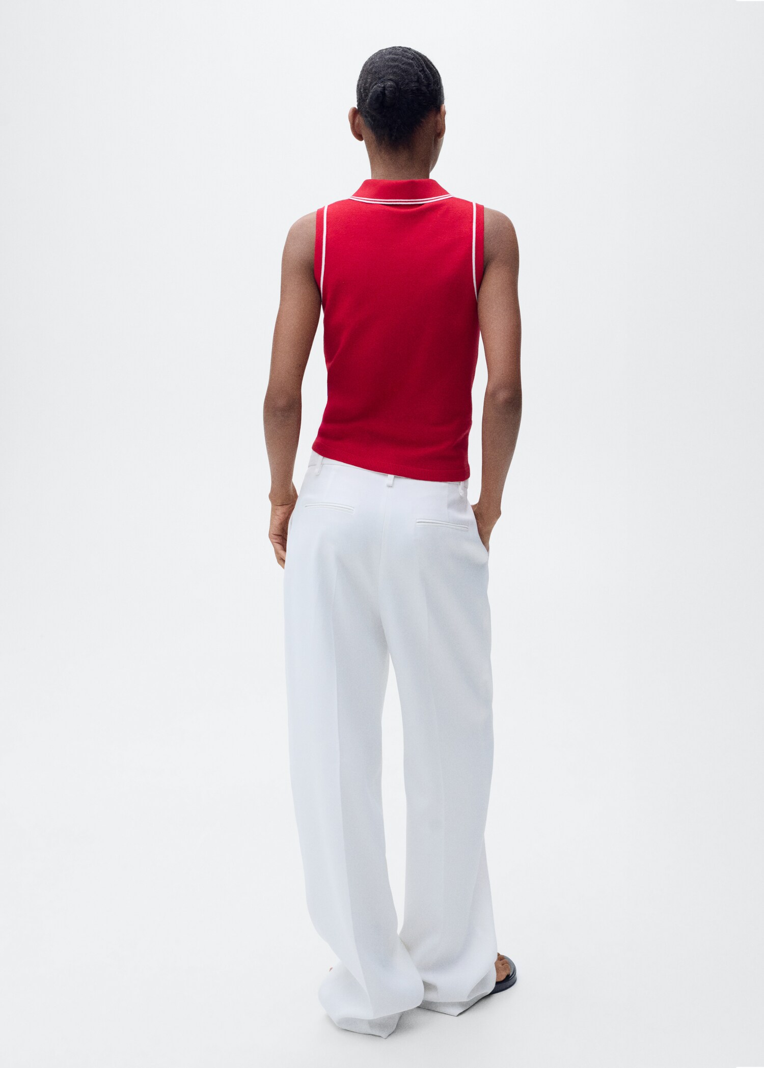 Polo-neck knitted top with contrasting trims - Reverse of the article