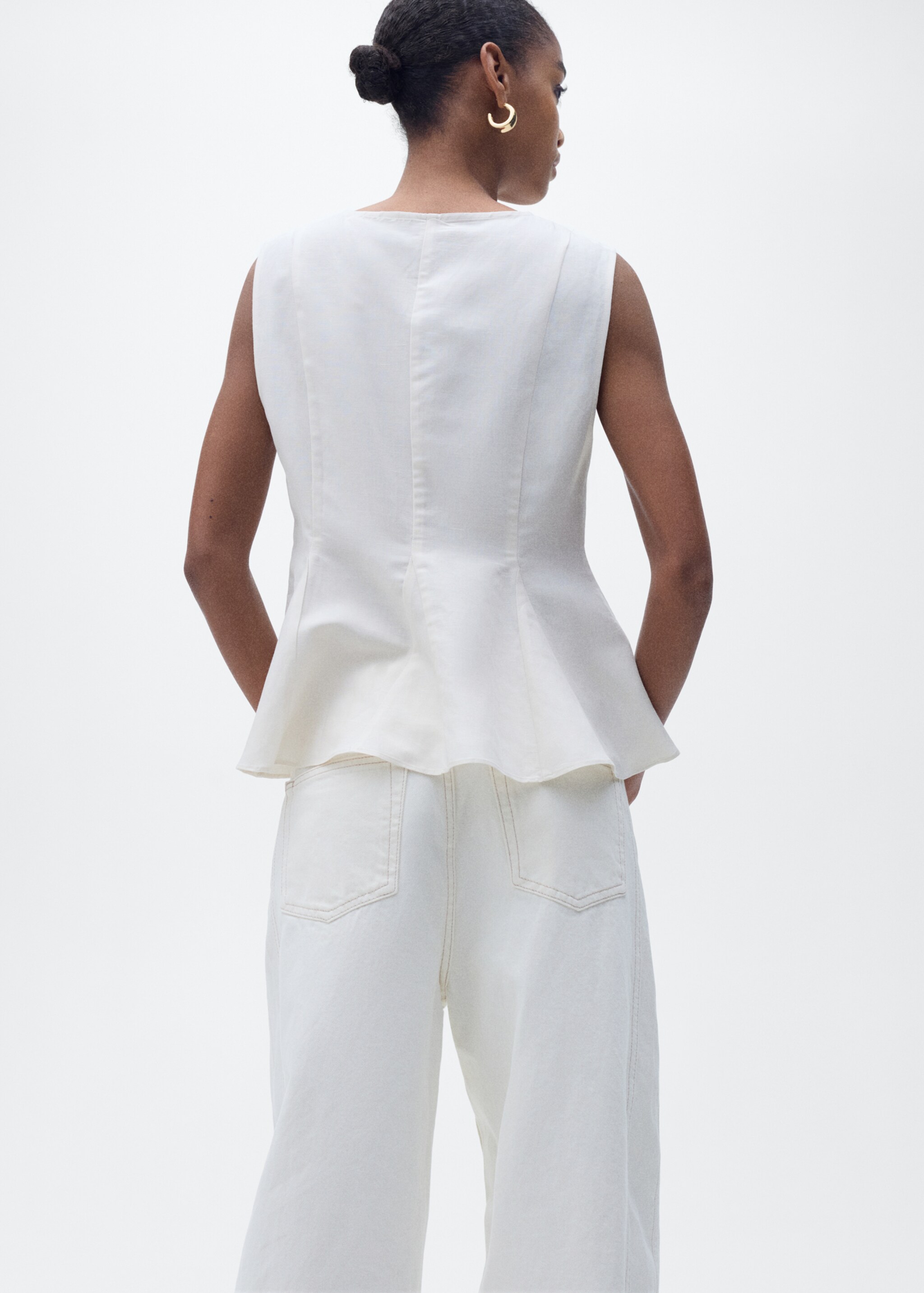 Top peplum mezcla lino - Reverso del artículo, Crudo. Ref: 87067179-00.