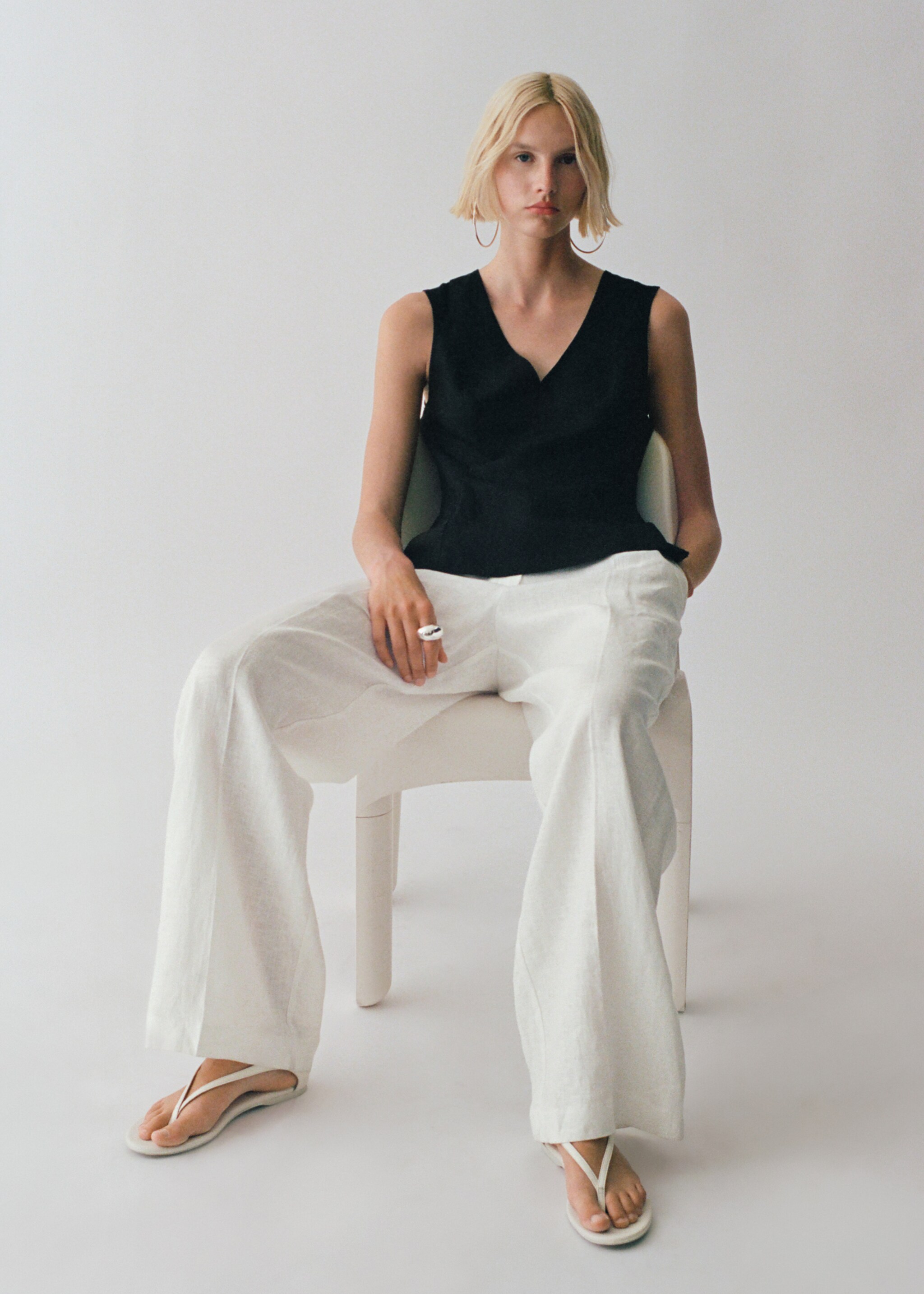 Top peplum mezcla lino - Detalle del artículo 6, Negro. Ref: 87067179-00.