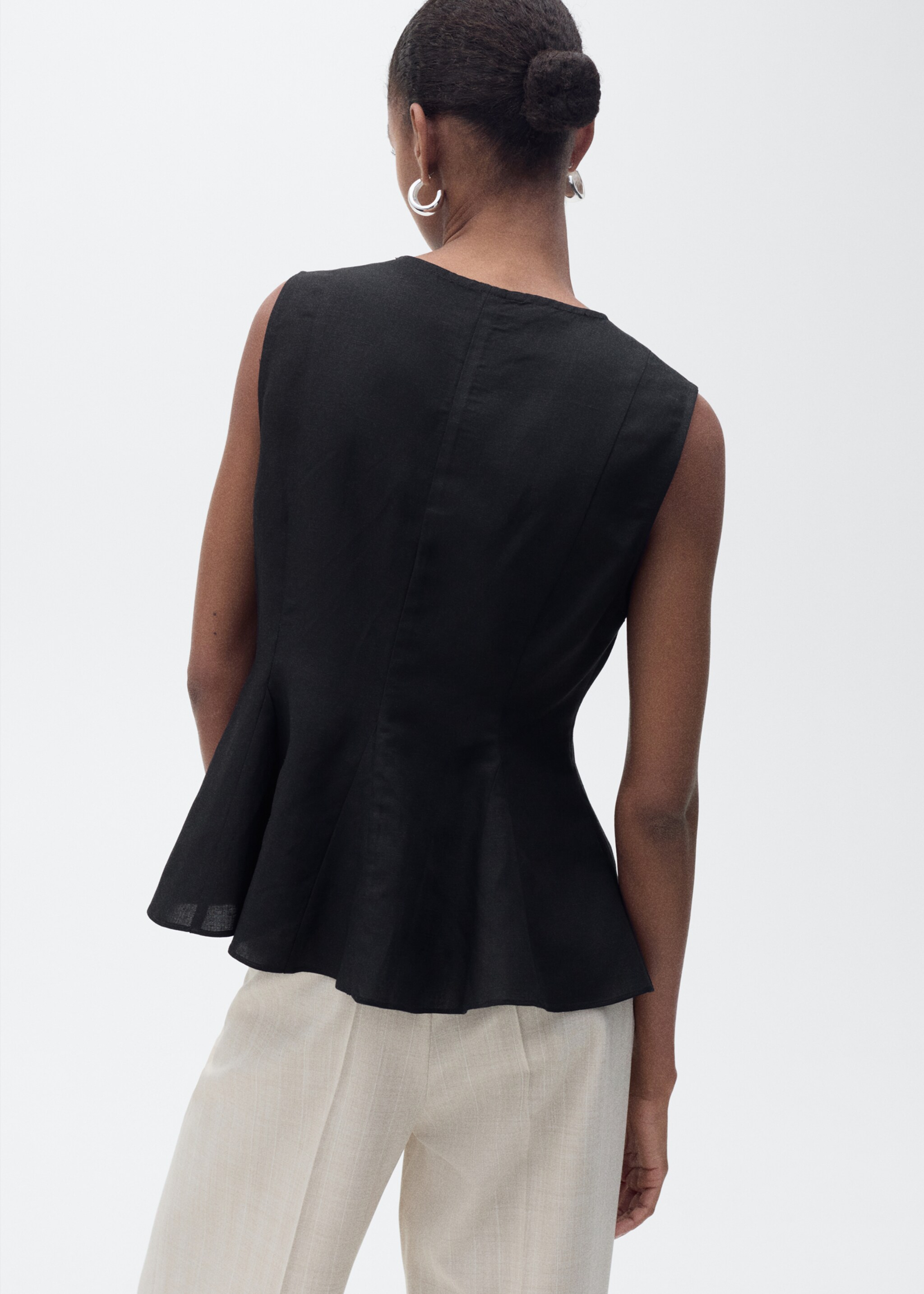 Top peplum mezcla lino - Reverso del artículo, Negro. Ref: 87067179-00.