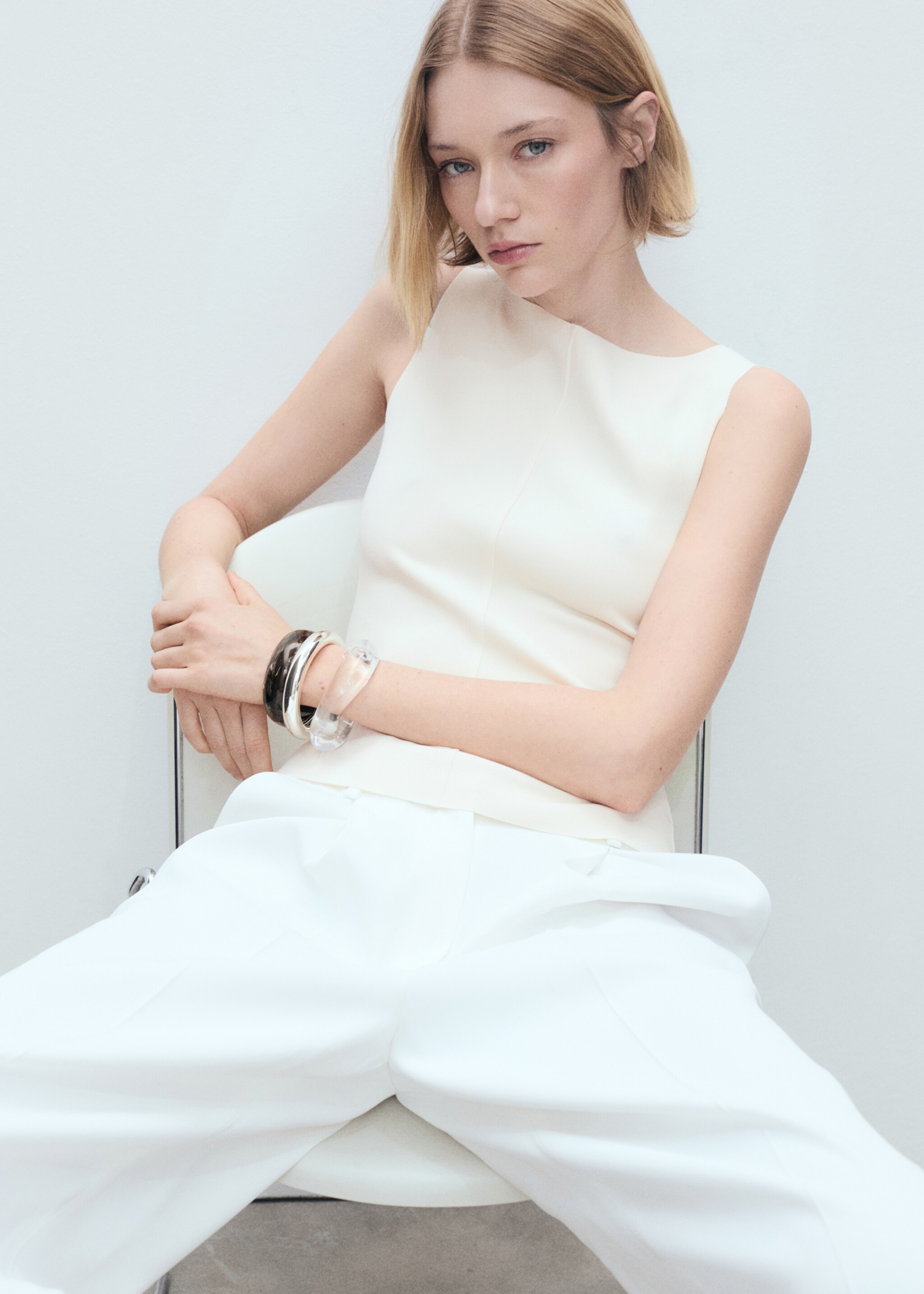 Boat-neck knitted top - Medium plane, Ecru. Ref: 87067180-00.