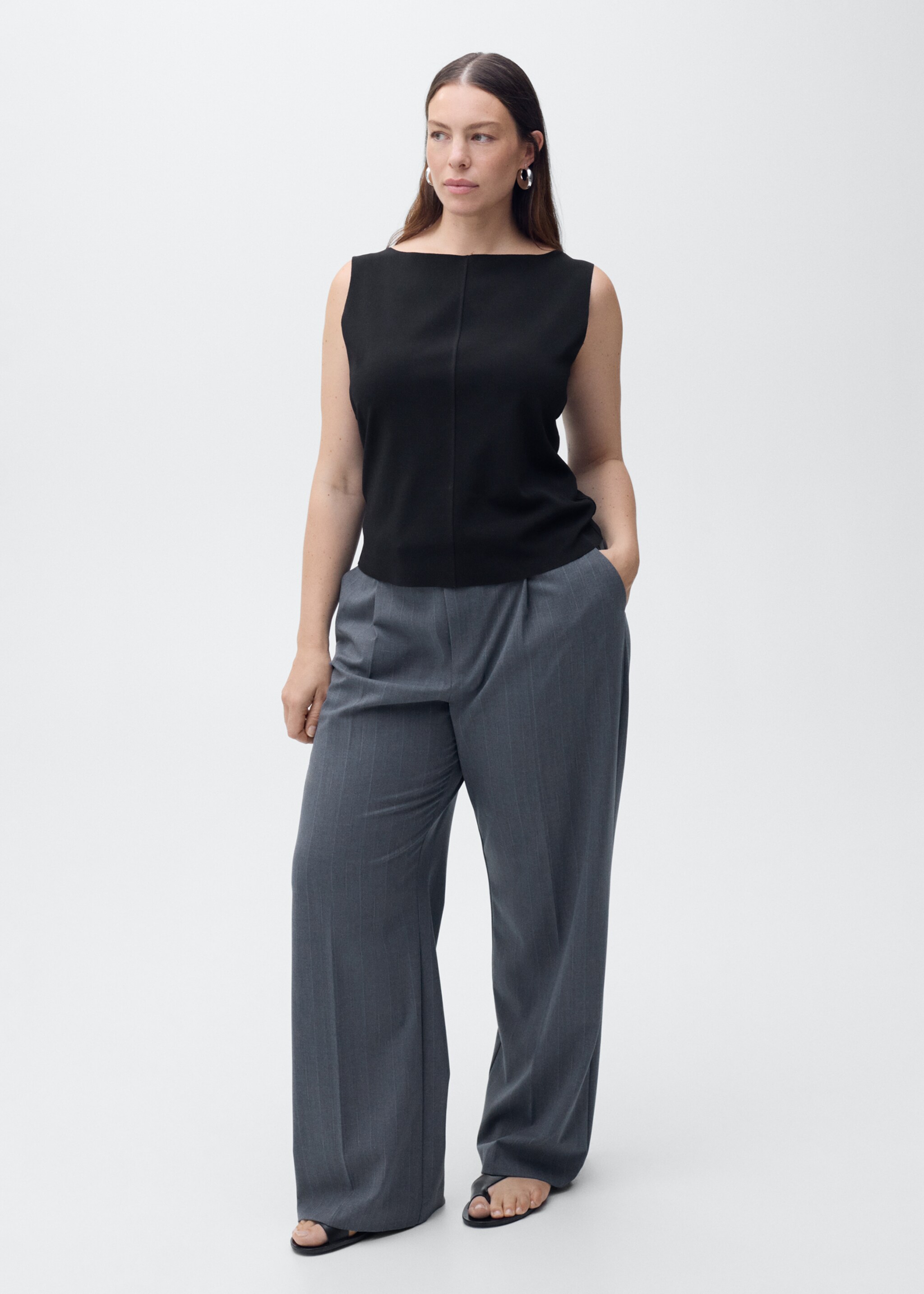 Boat-neck knitted top - Details of the article 3, Black. Ref: 87067180-00.