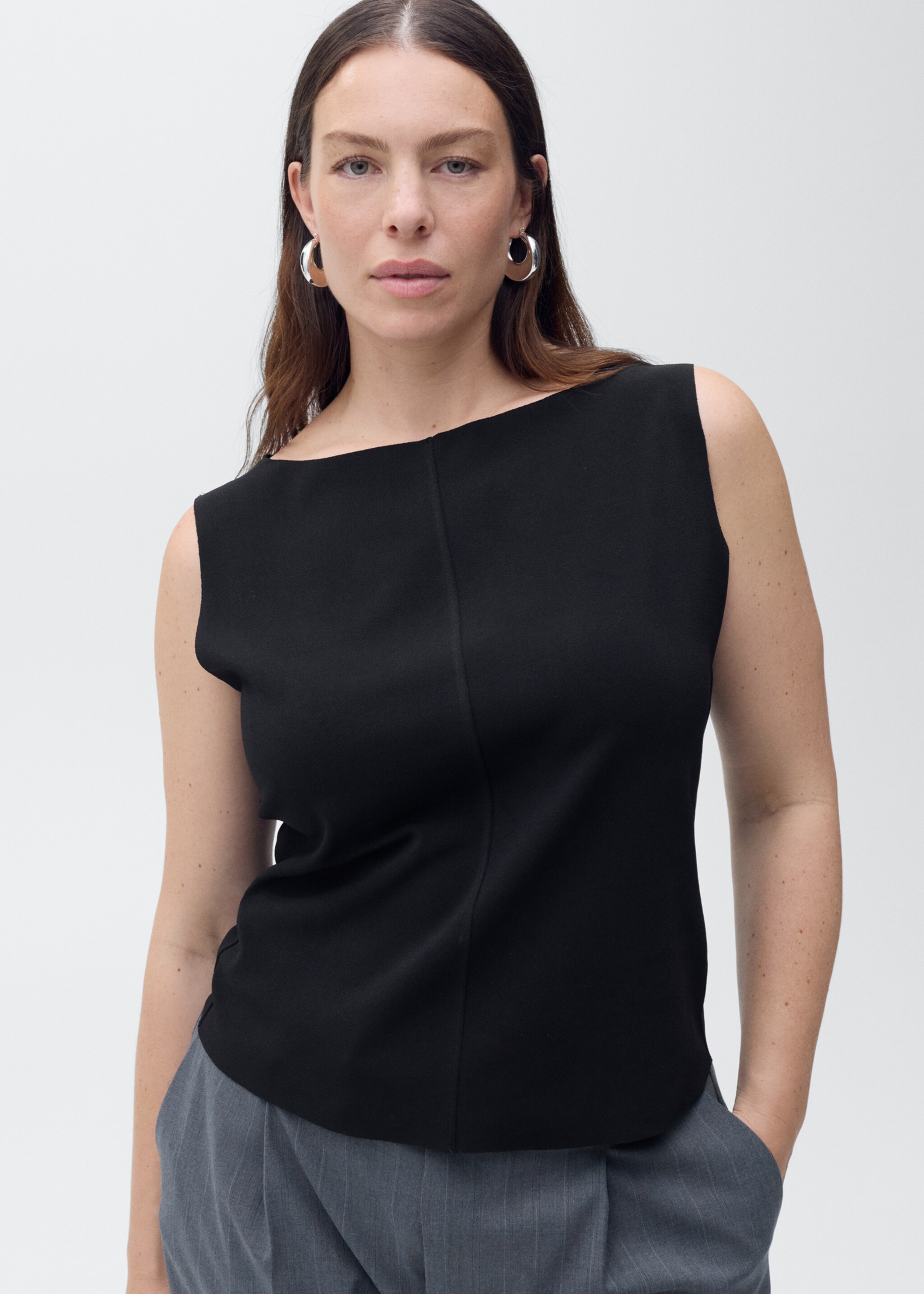 Boat-neck knitted top - Details of the article 4, Black. Ref: 87067180-00.