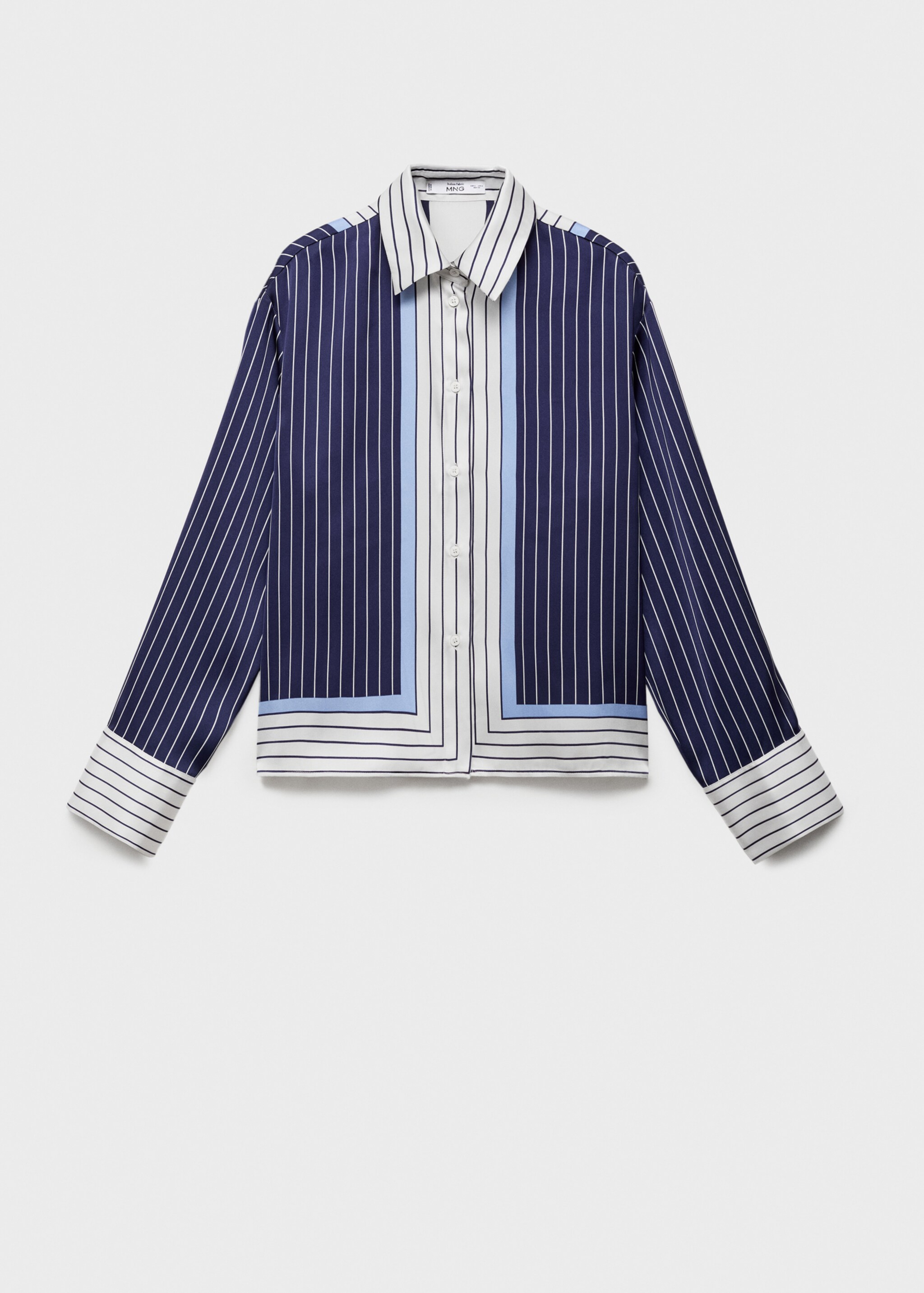 Satin shirt with combined stripes - Article without model, Blue. Ref: 87067193-00.