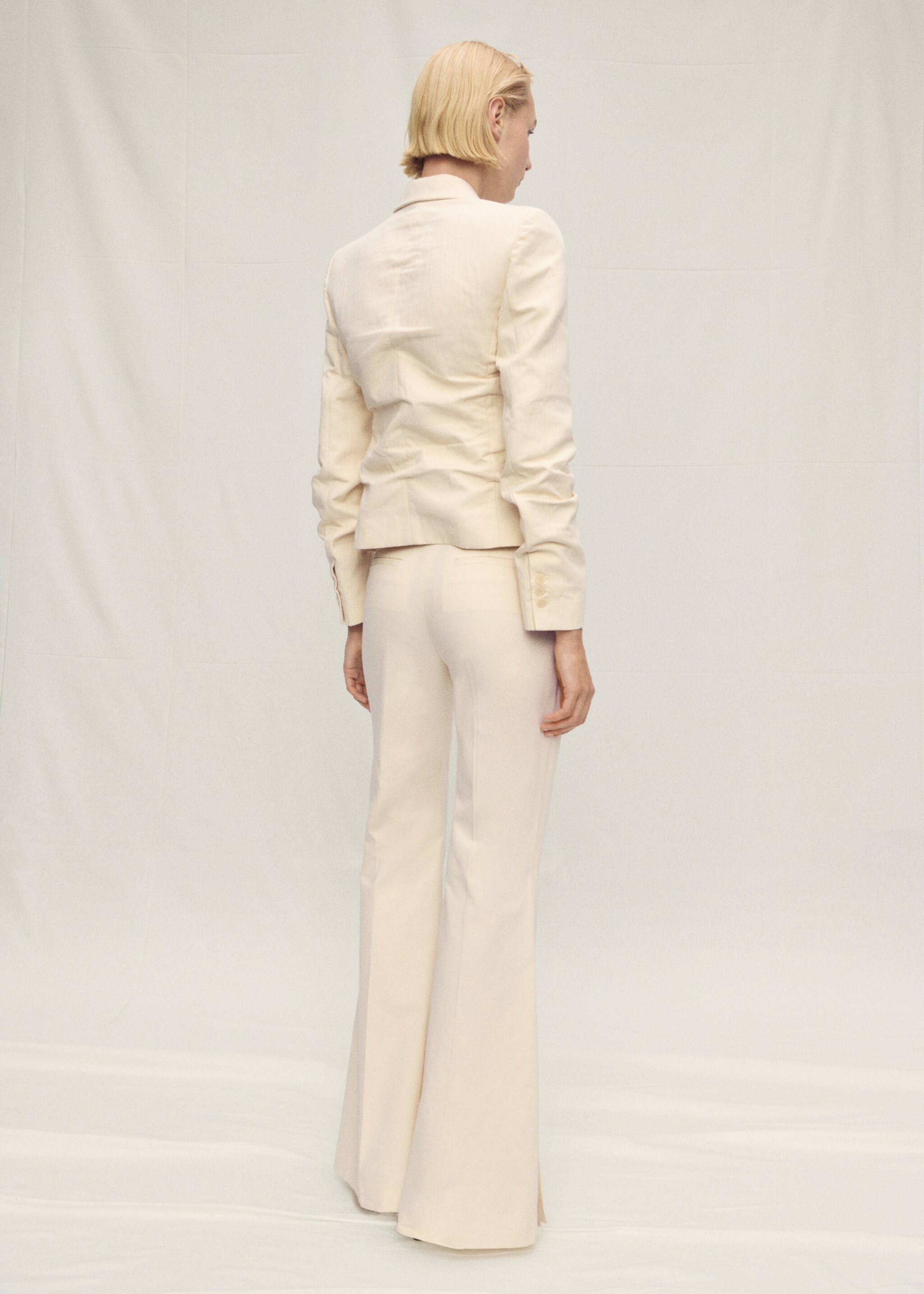 Flared linen-blend suit trousers - Reverse of the article, Ecru. Ref: 87067717-00.