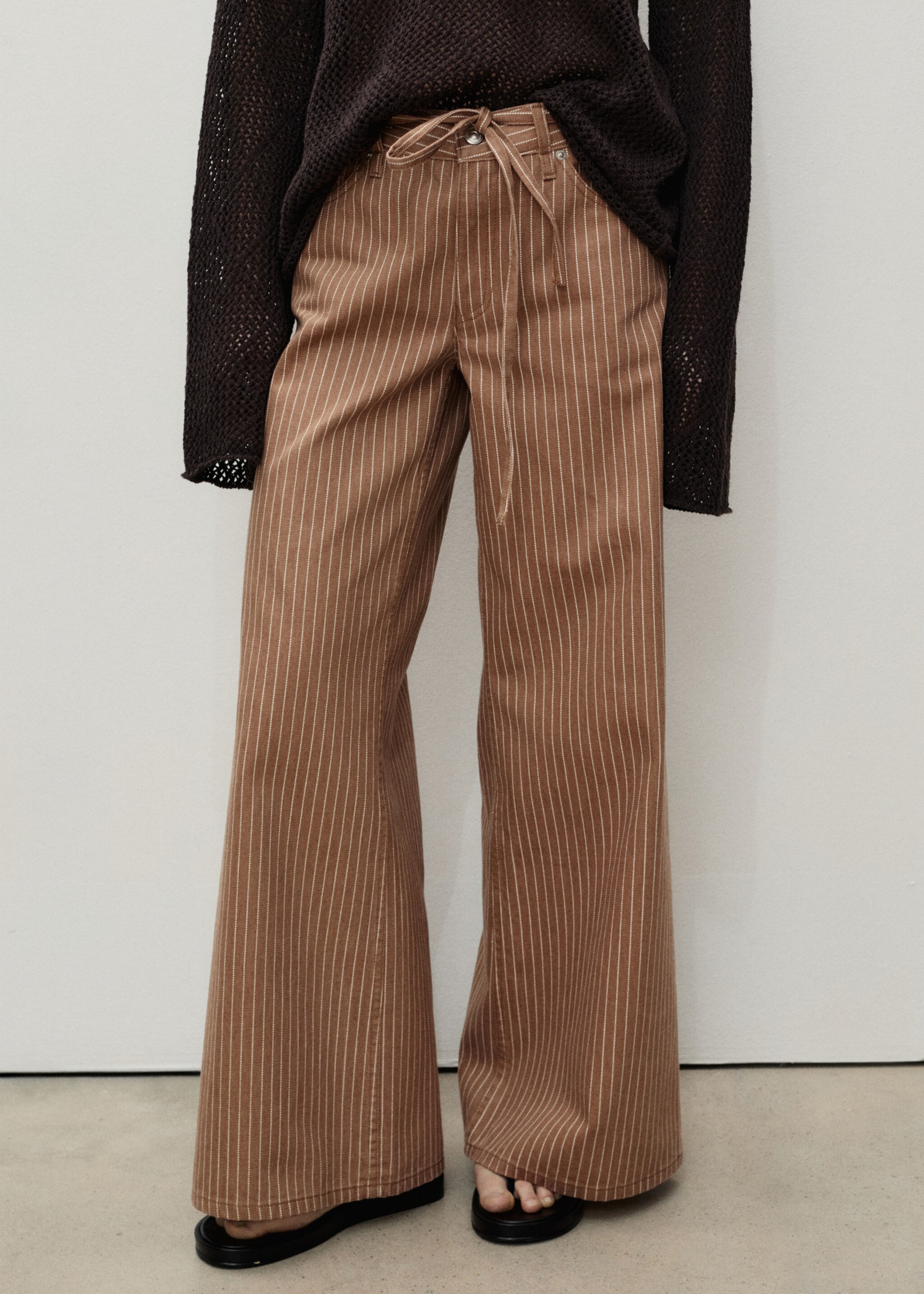 Wide leg jeans with stripes and belt - Medium plane, Medium Brown. Ref: 87067718-00.