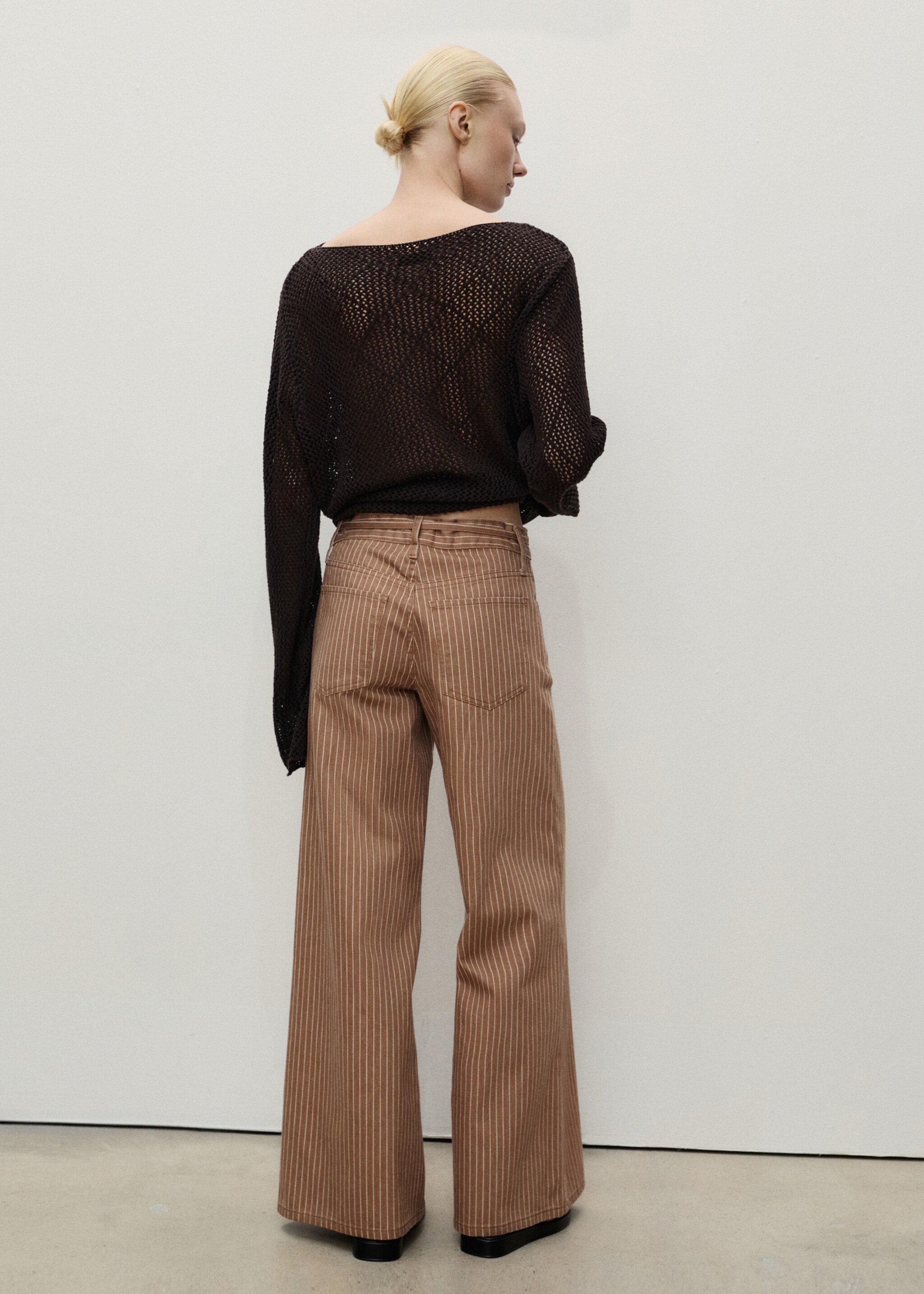 Wide leg jeans with stripes and belt - Reverse of the article, Medium Brown. Ref: 87067718-00.