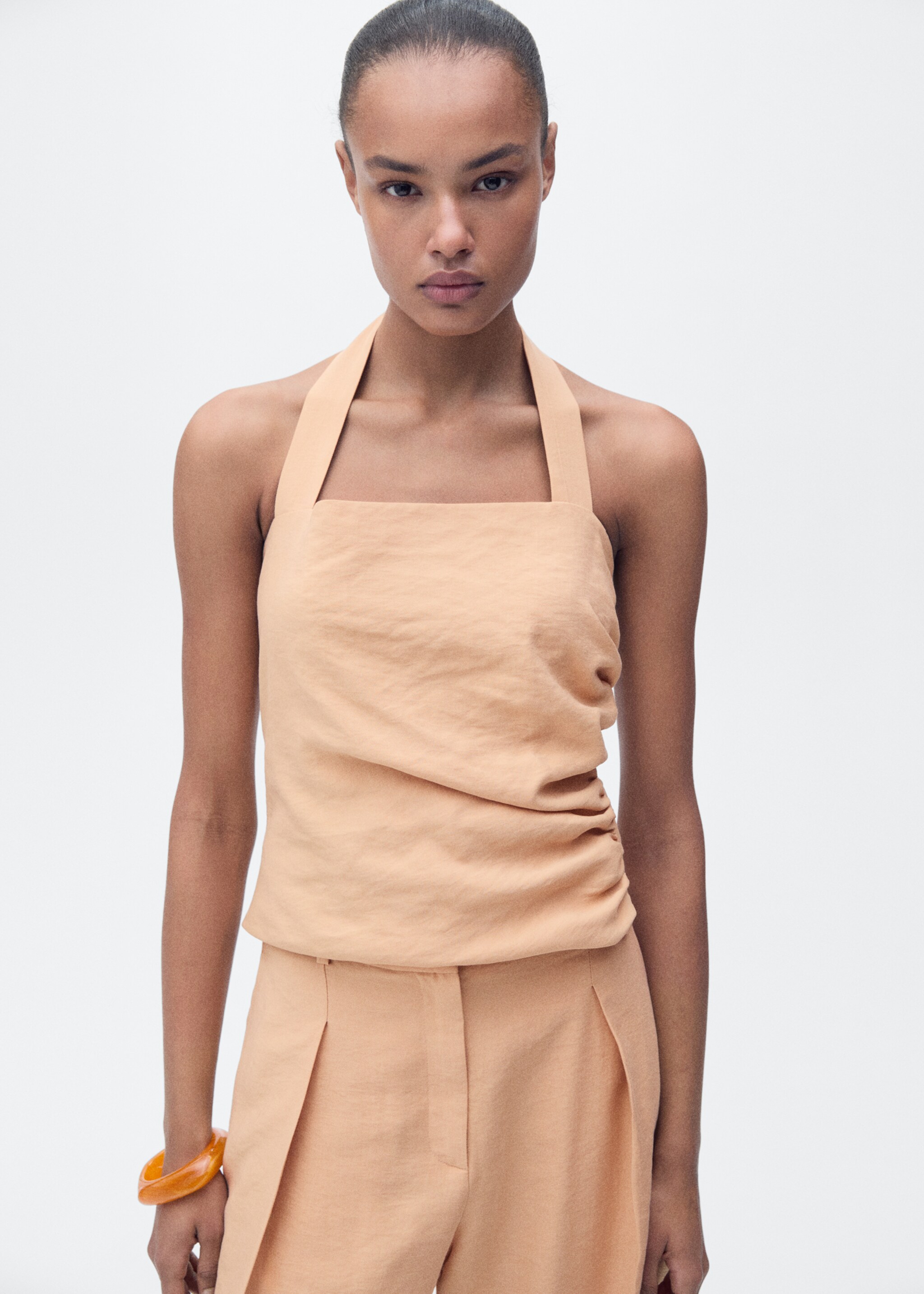 Lyocell top with gathered detail - Medium plane, Nude. Ref: 87067719-00.