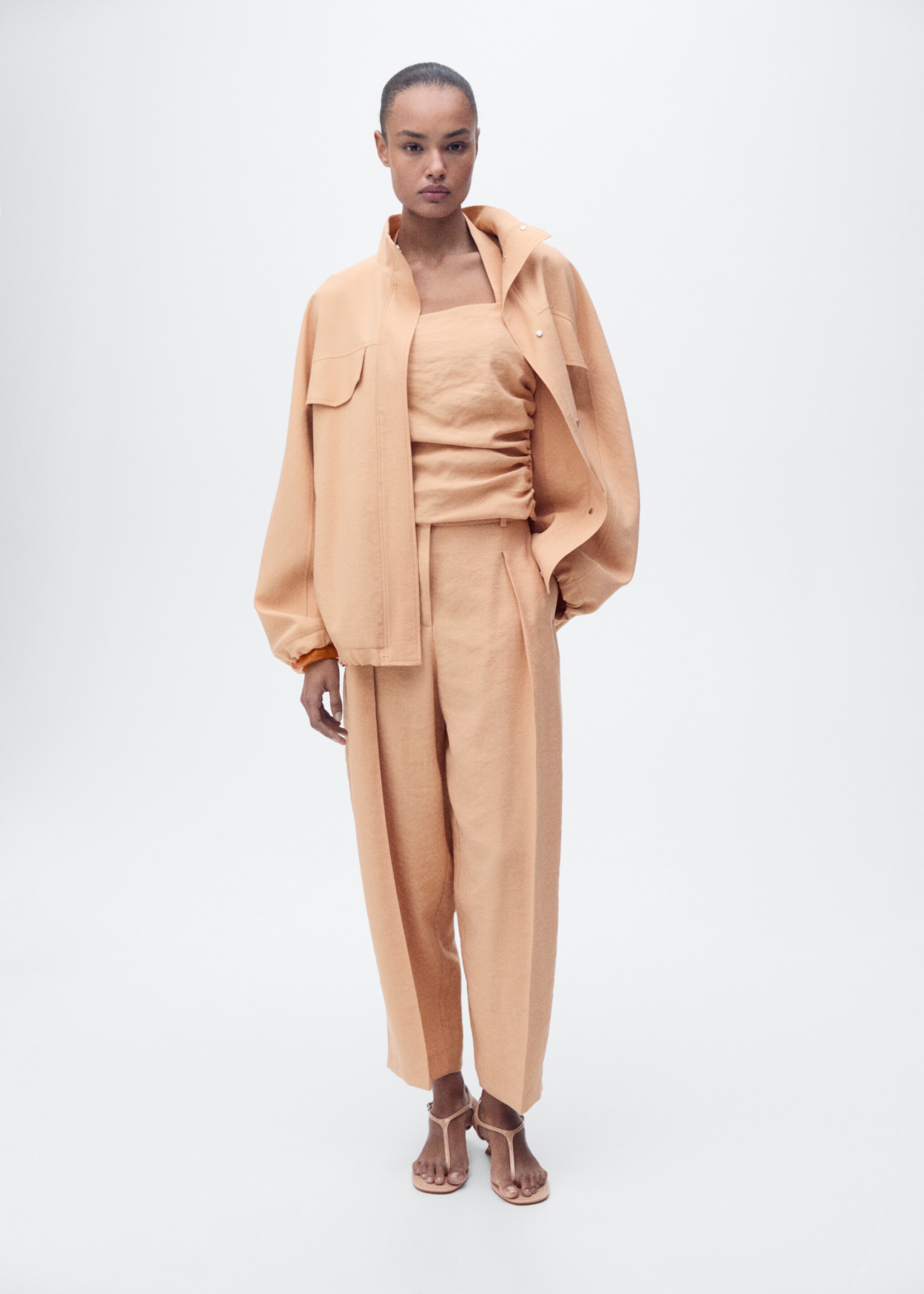 Lyocell top with gathered detail - Details of the article 1, Nude. Ref: 87067719-00.