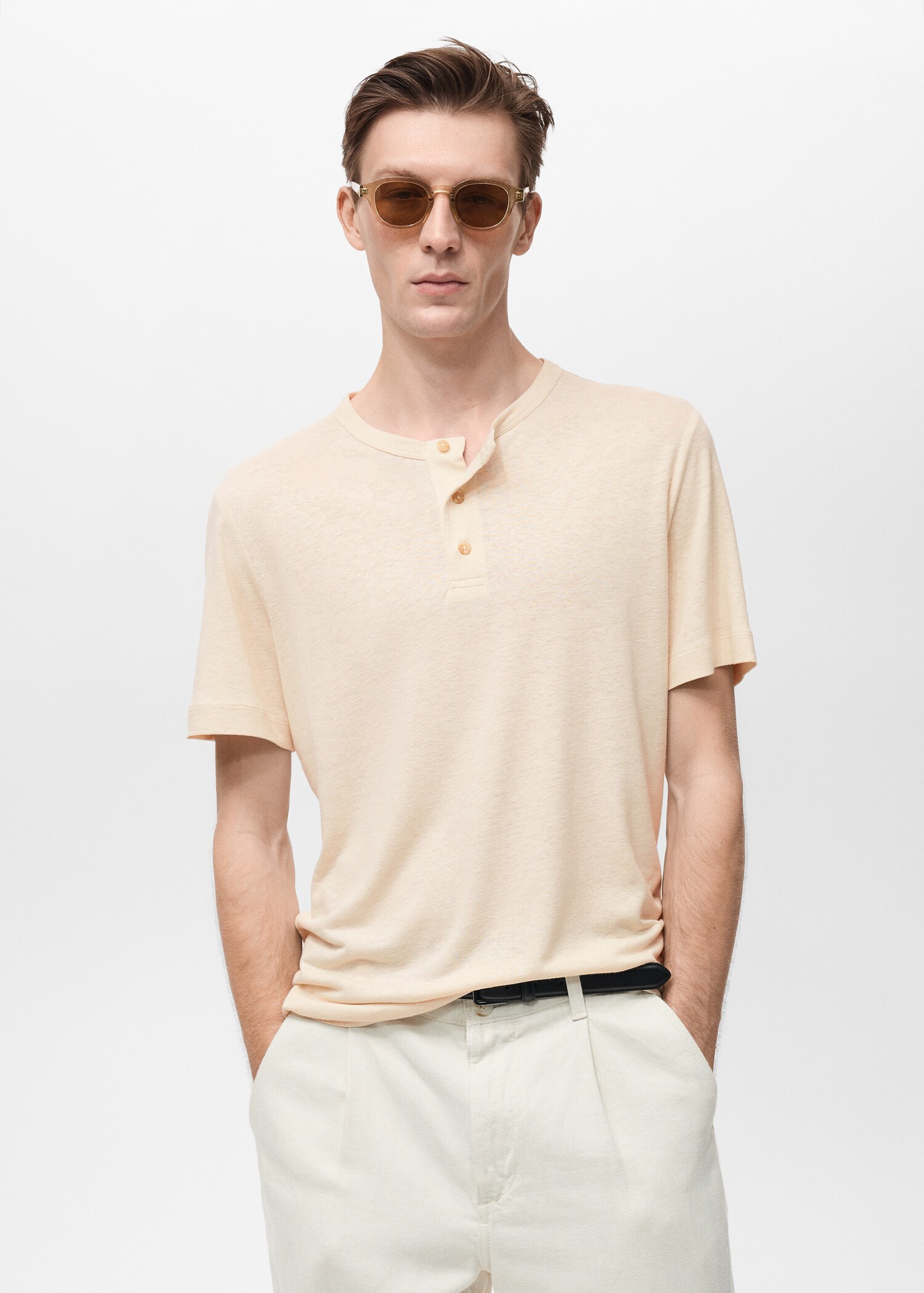 Button linen blend T-shirt - Medium plane