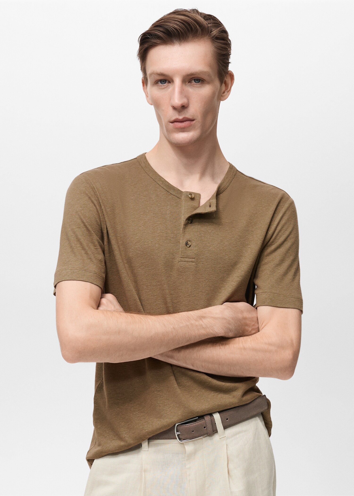 Button linen blend T-shirt - Medium plane