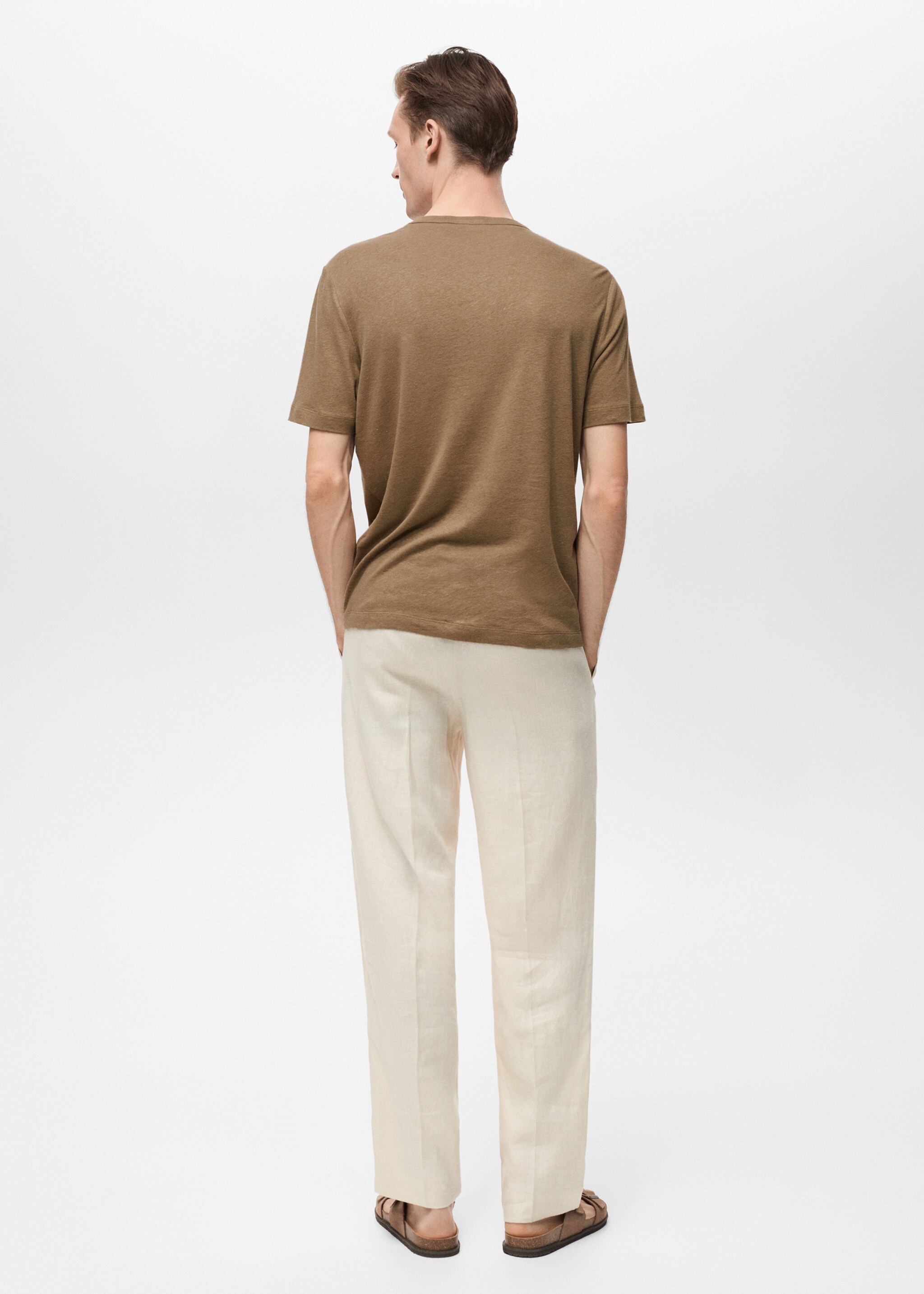Button linen blend T-shirt - Reverse of the article, Khaki. Ref: 87067888-00.