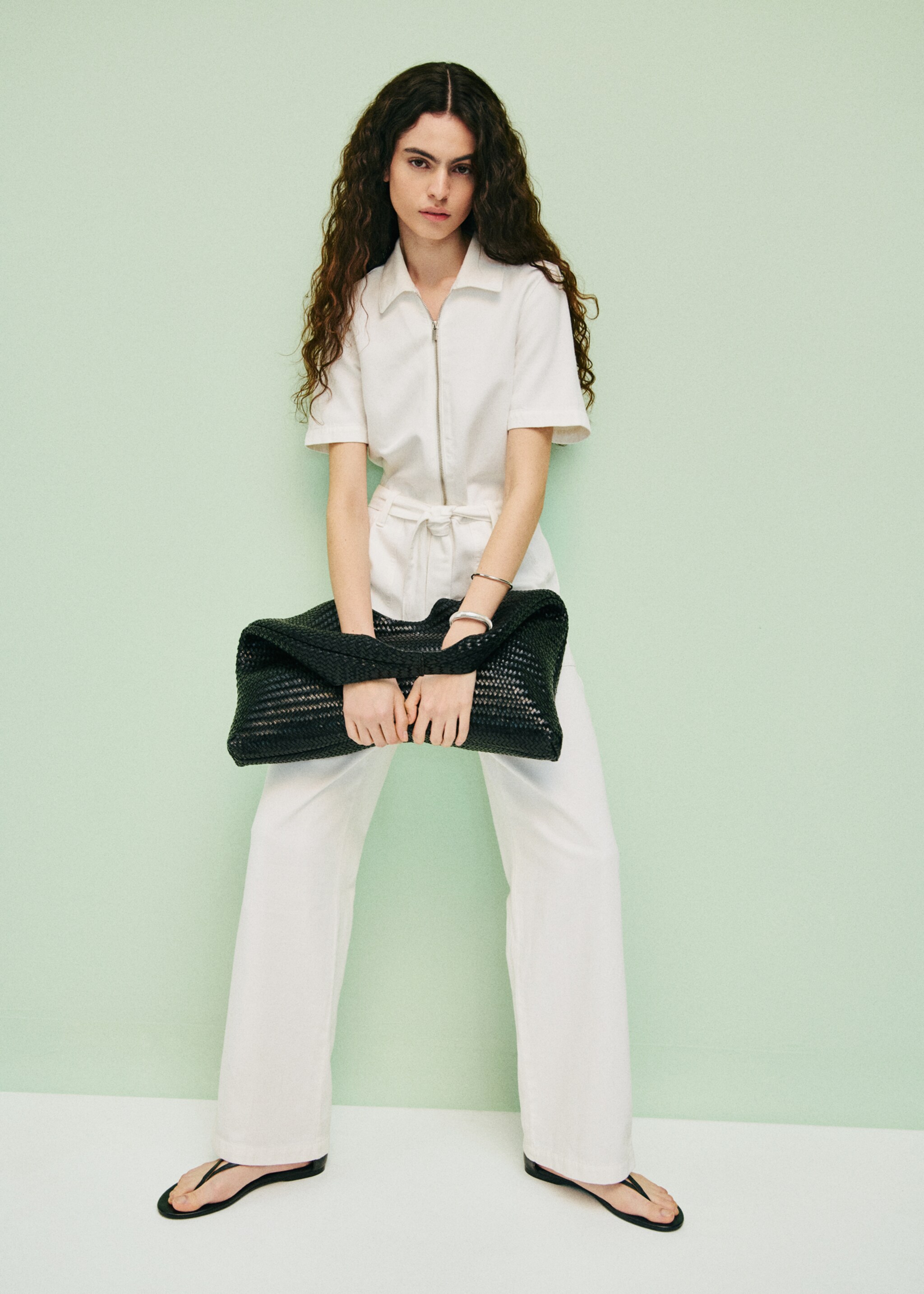 Denim jumpsuit belt - Details of the article 7, White. Ref: 87067893-00.