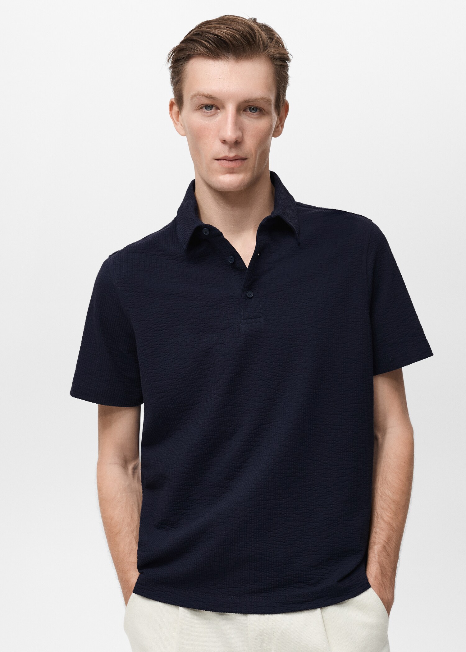 Seersucker cotton polo shirt - Medium plane