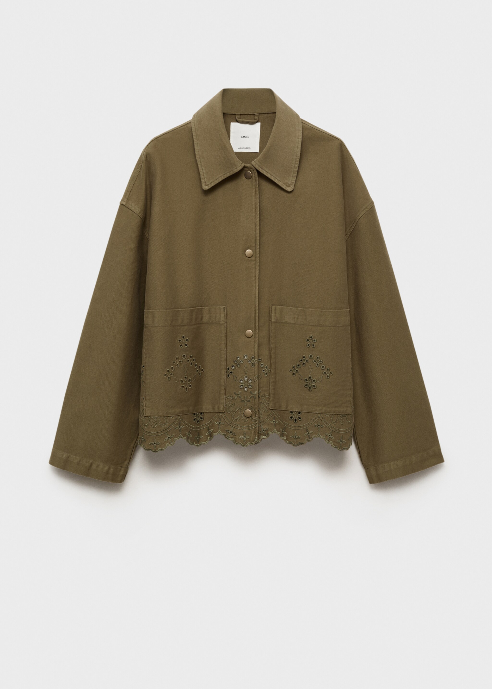 Cotton overshirt with openwork details - Article without model, Khaki. Ref: 87067895-00.