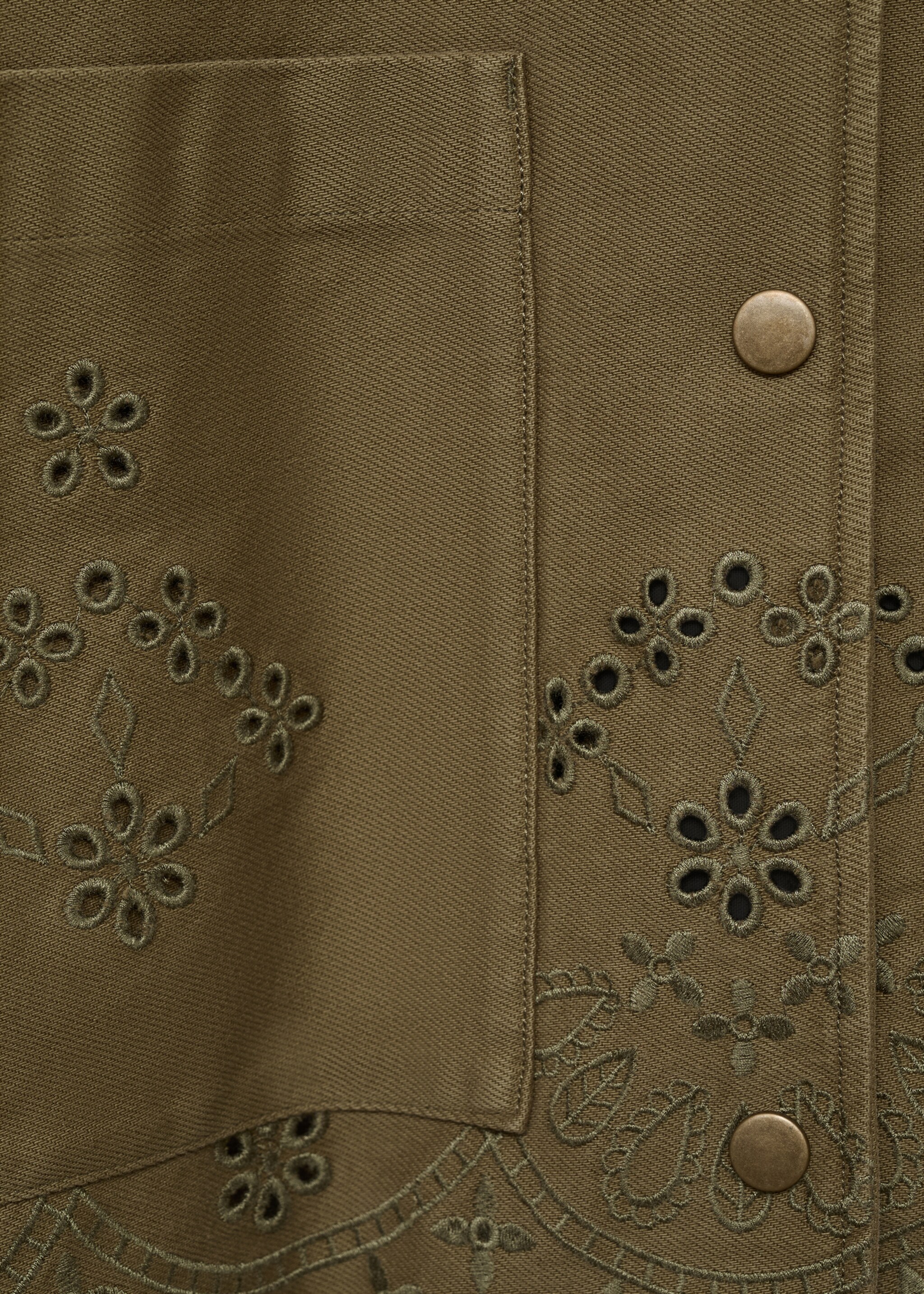 Cotton overshirt with openwork details - Details of the article 0, Khaki. Ref: 87067895-00.