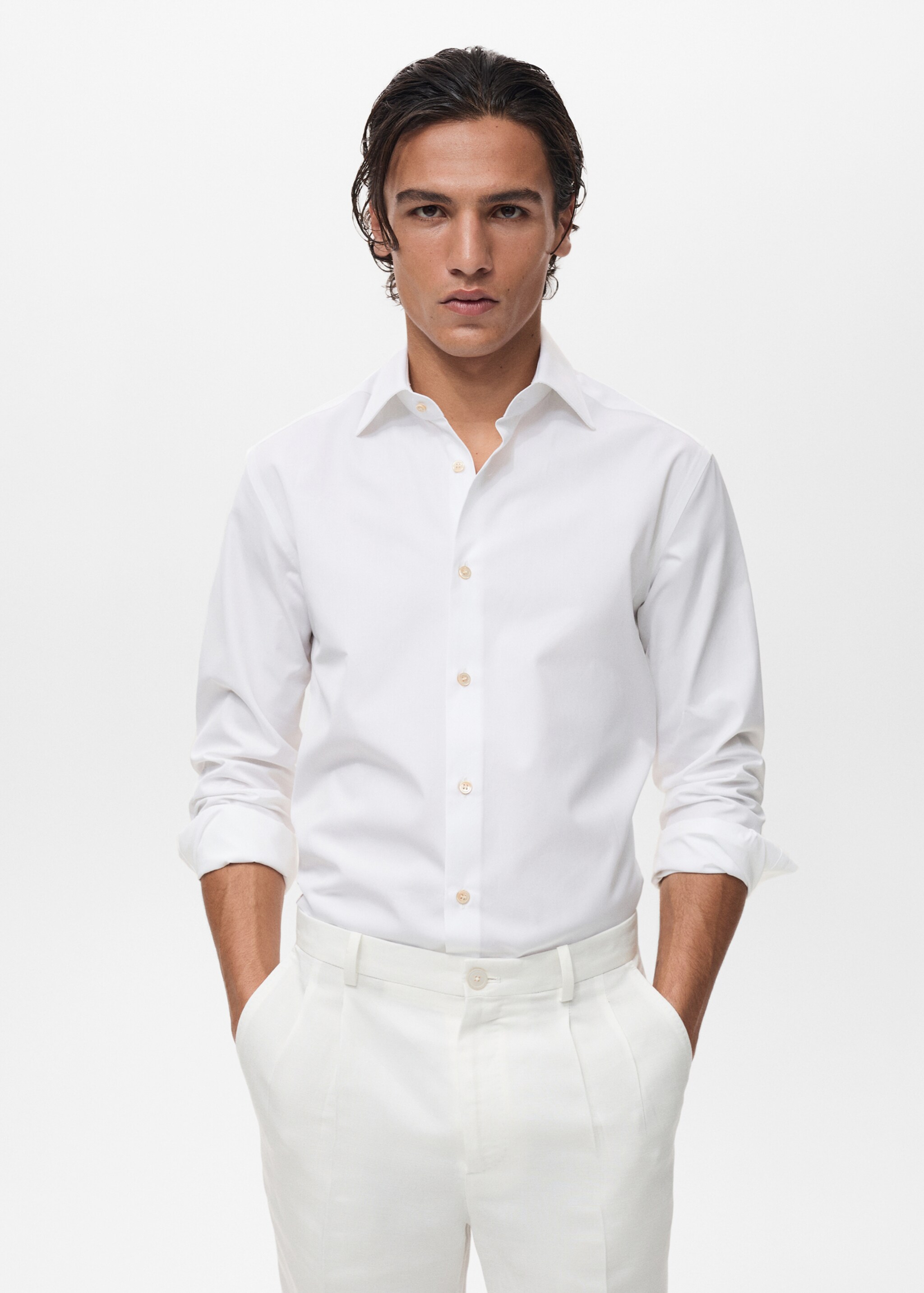 Camisa slim fit 100% algodón - Plano medio, Blanco. Ref: 87067899-00.