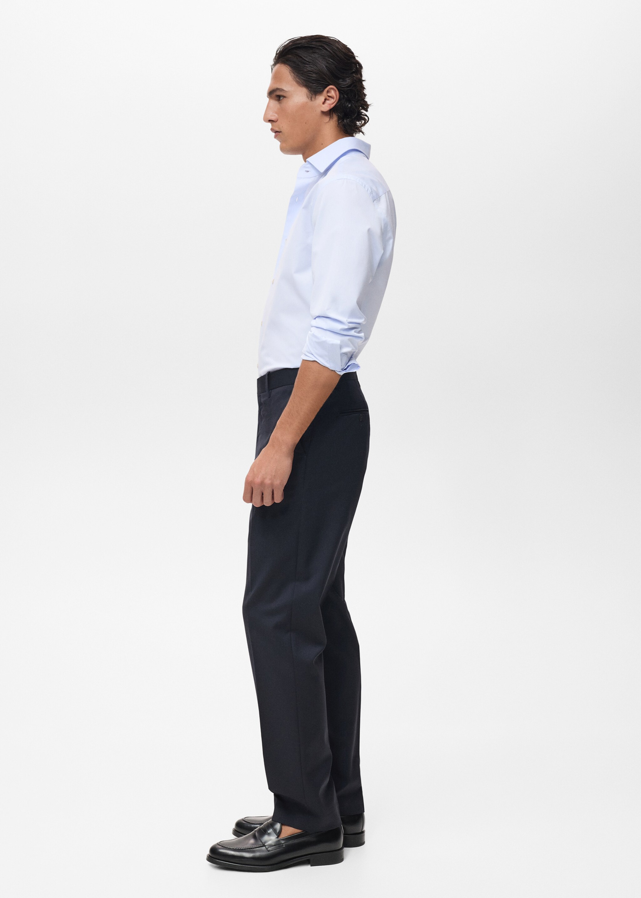 Slim fit overhemd van 100% katoen - Detail van het artikel 2, Blauw. Ref: 87067899-00.