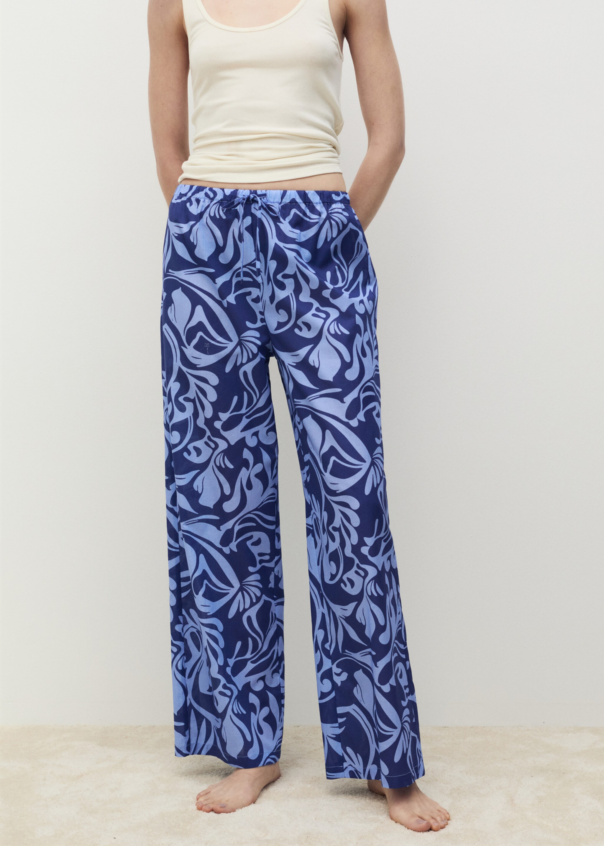 Cotton two-tone printed trousers - Medium plane, Blue. Ref: 87068272-00.