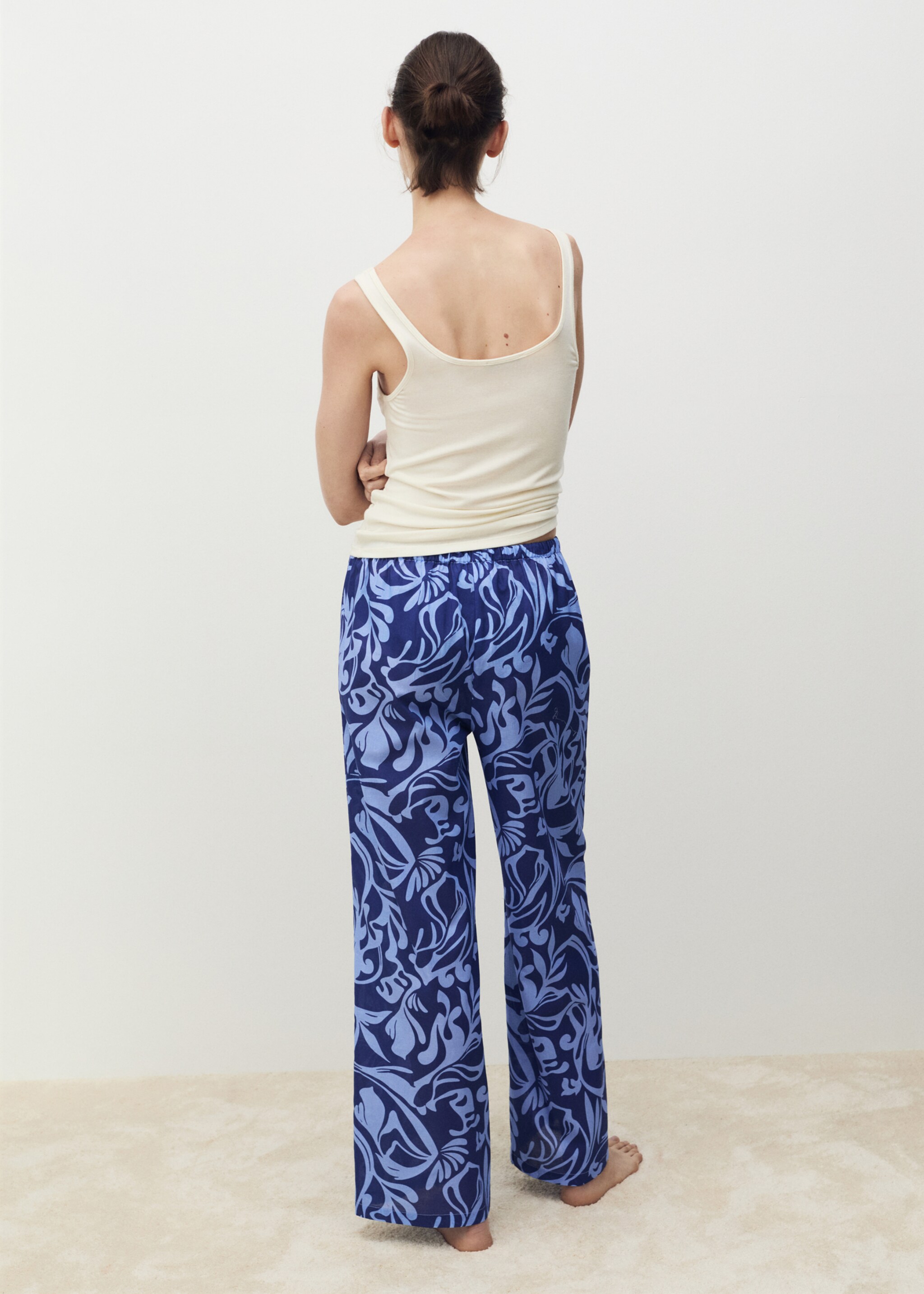 Cotton two-tone printed trousers - Reverse of the article, Blue. Ref: 87068272-00.