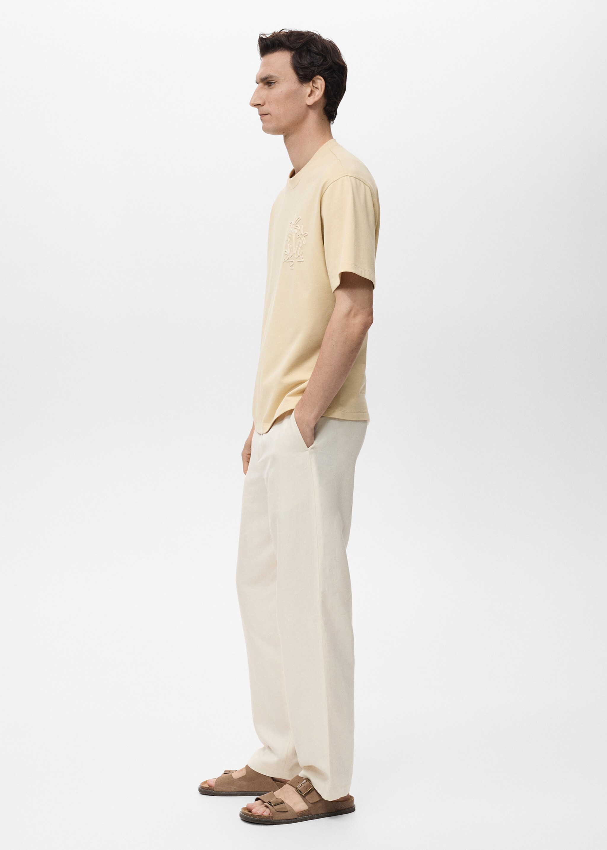 Relaxed fit cotton t-shirt - Details of the article 2, Vanilla. Ref: 87069218-00.