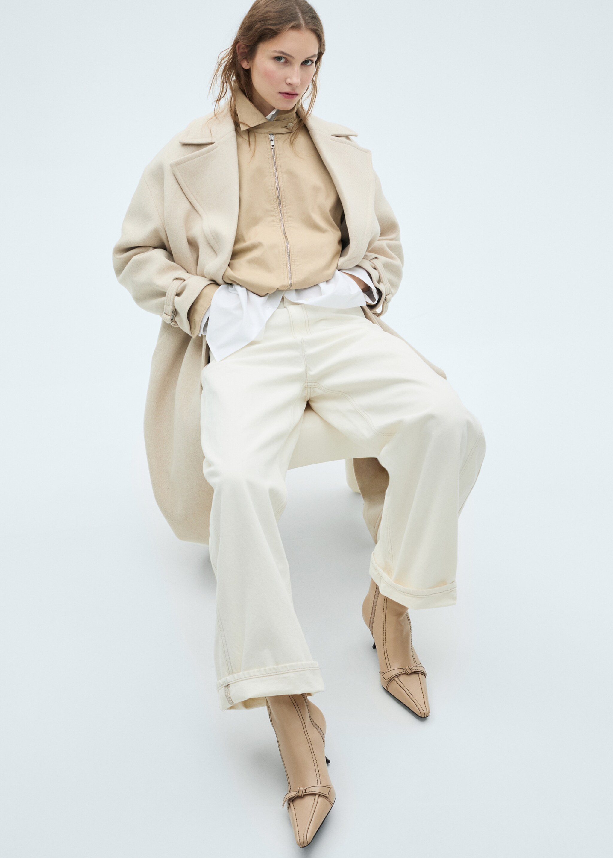 Bottines cuir nœud surpiqûres décoratives - Détail de l'article 9, Écru. Ref: 87070414-00.