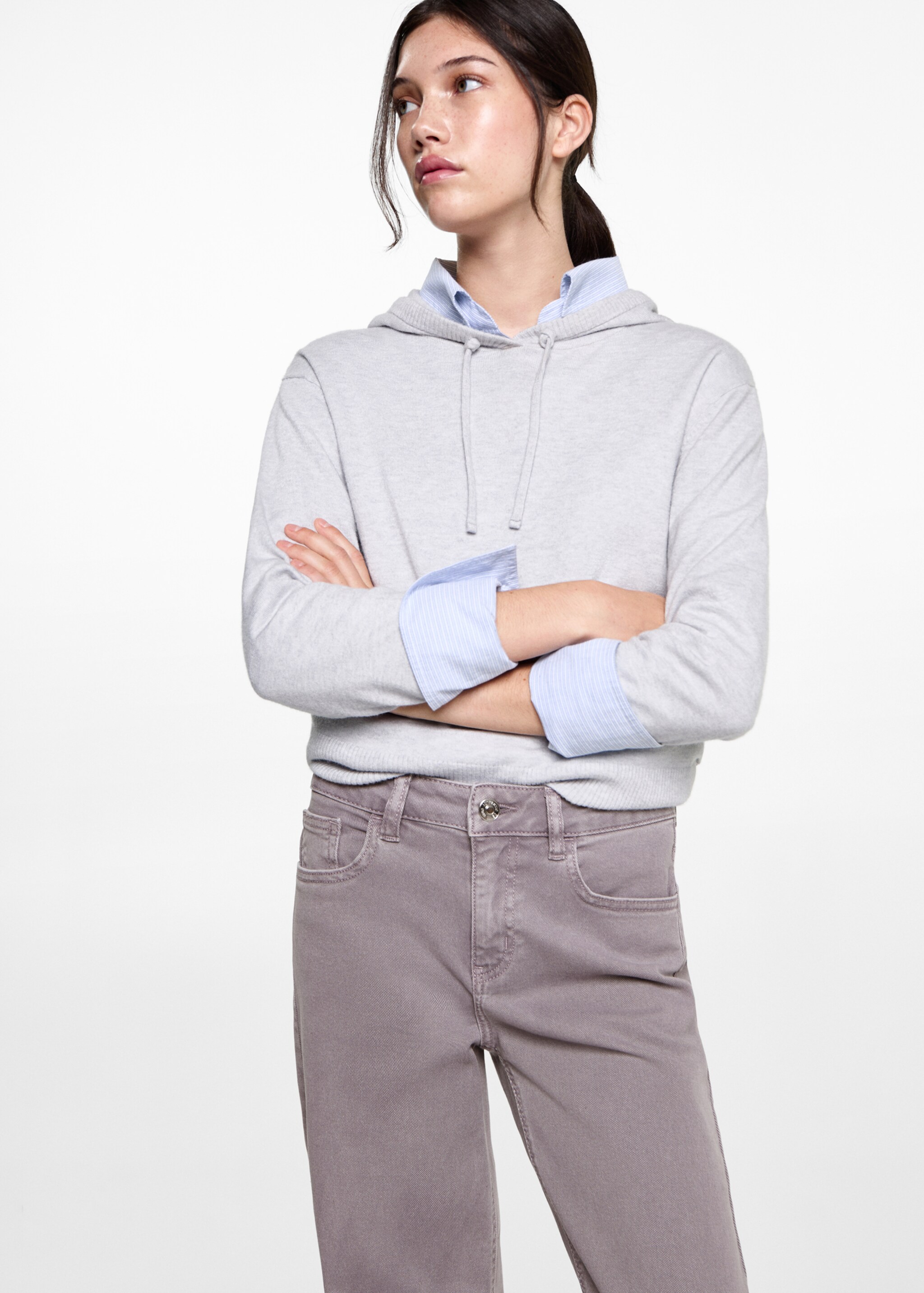 Straight fit jeans - Details of the article 1, Lilac. Ref: 87070417-00.