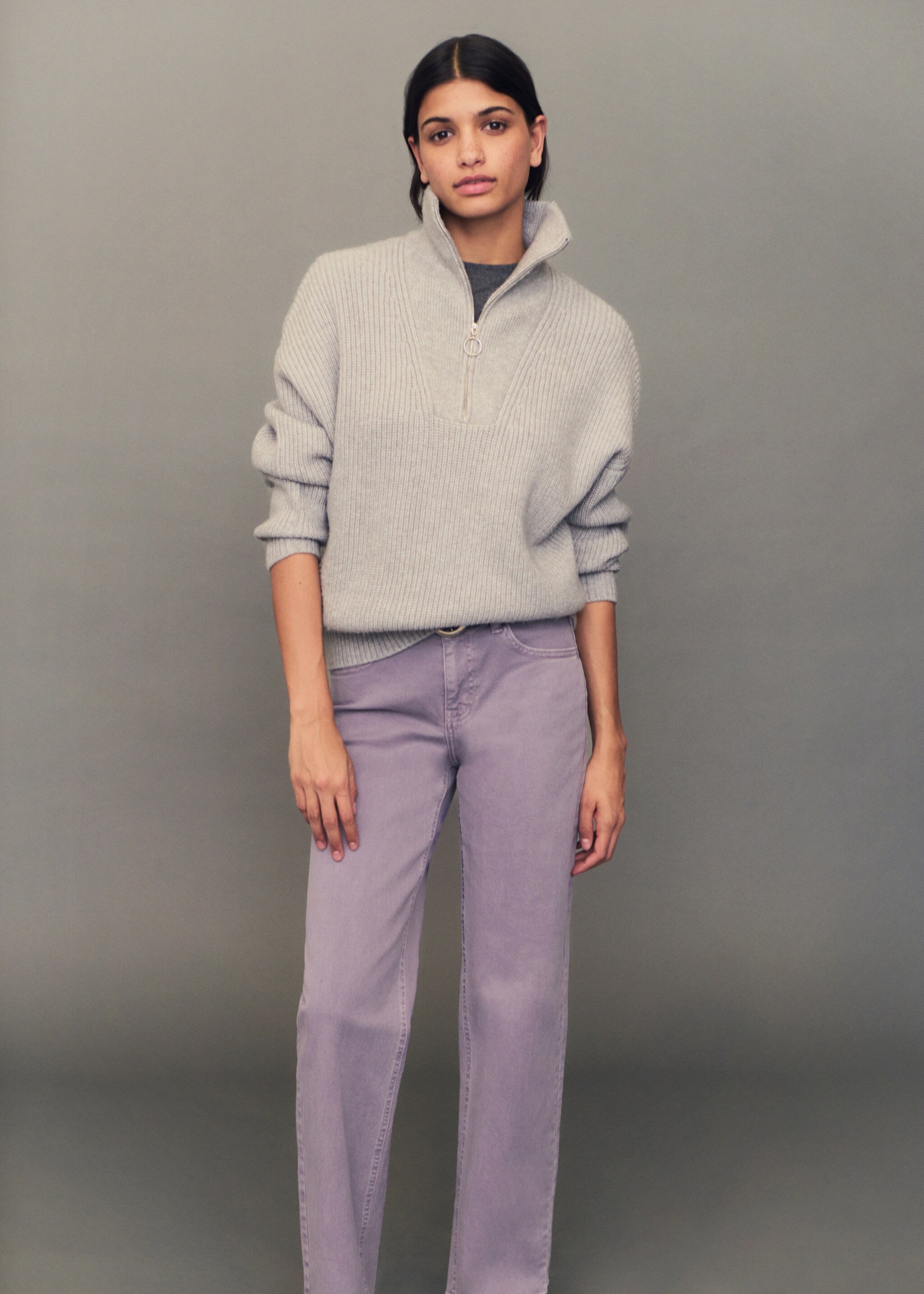 Straight fit jeans - Details of the article 5, Lilac. Ref: 87070417-00.