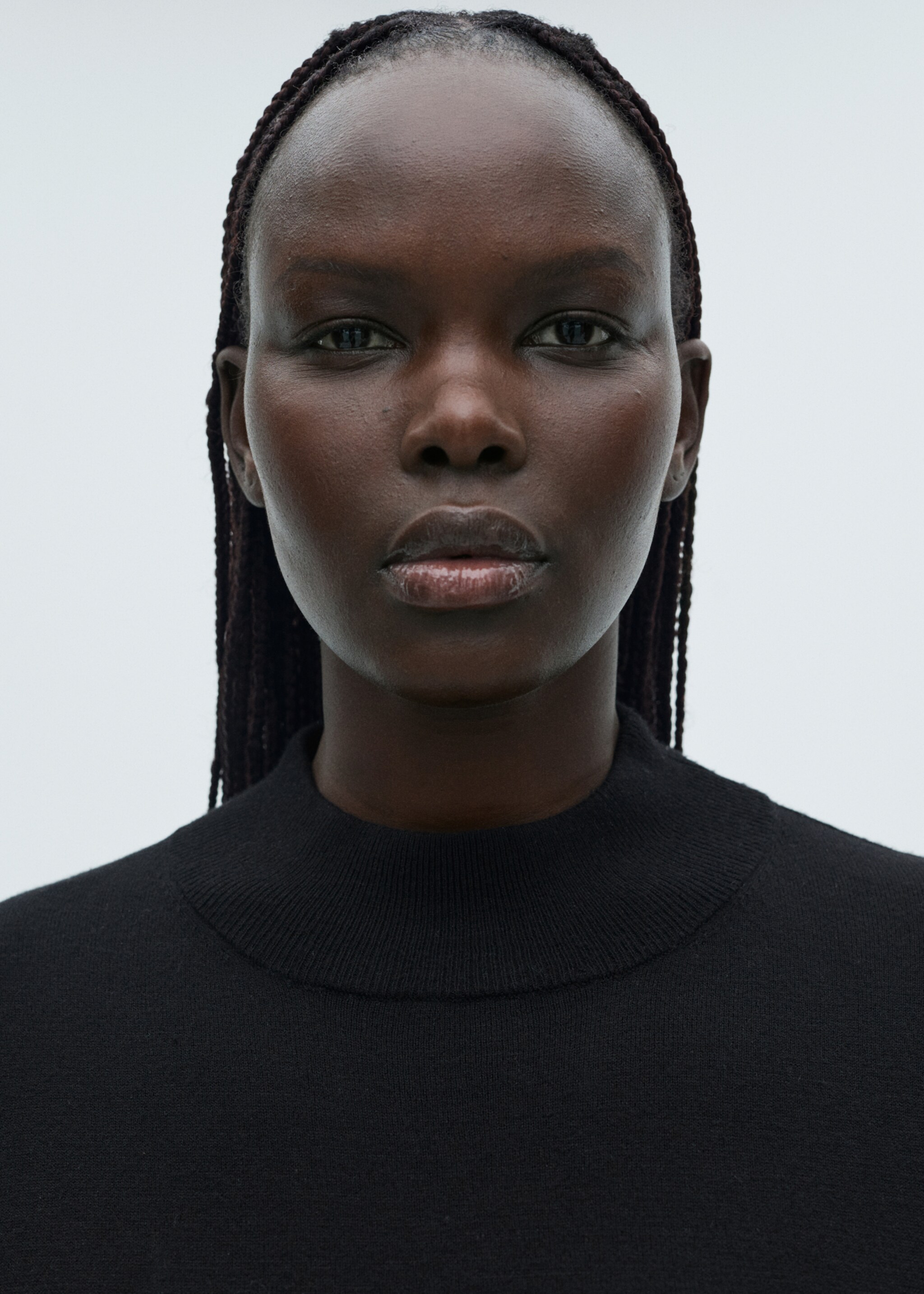 Perkins-neck knitted dress - Details of the article 4, Black. Ref: 87070425-00.