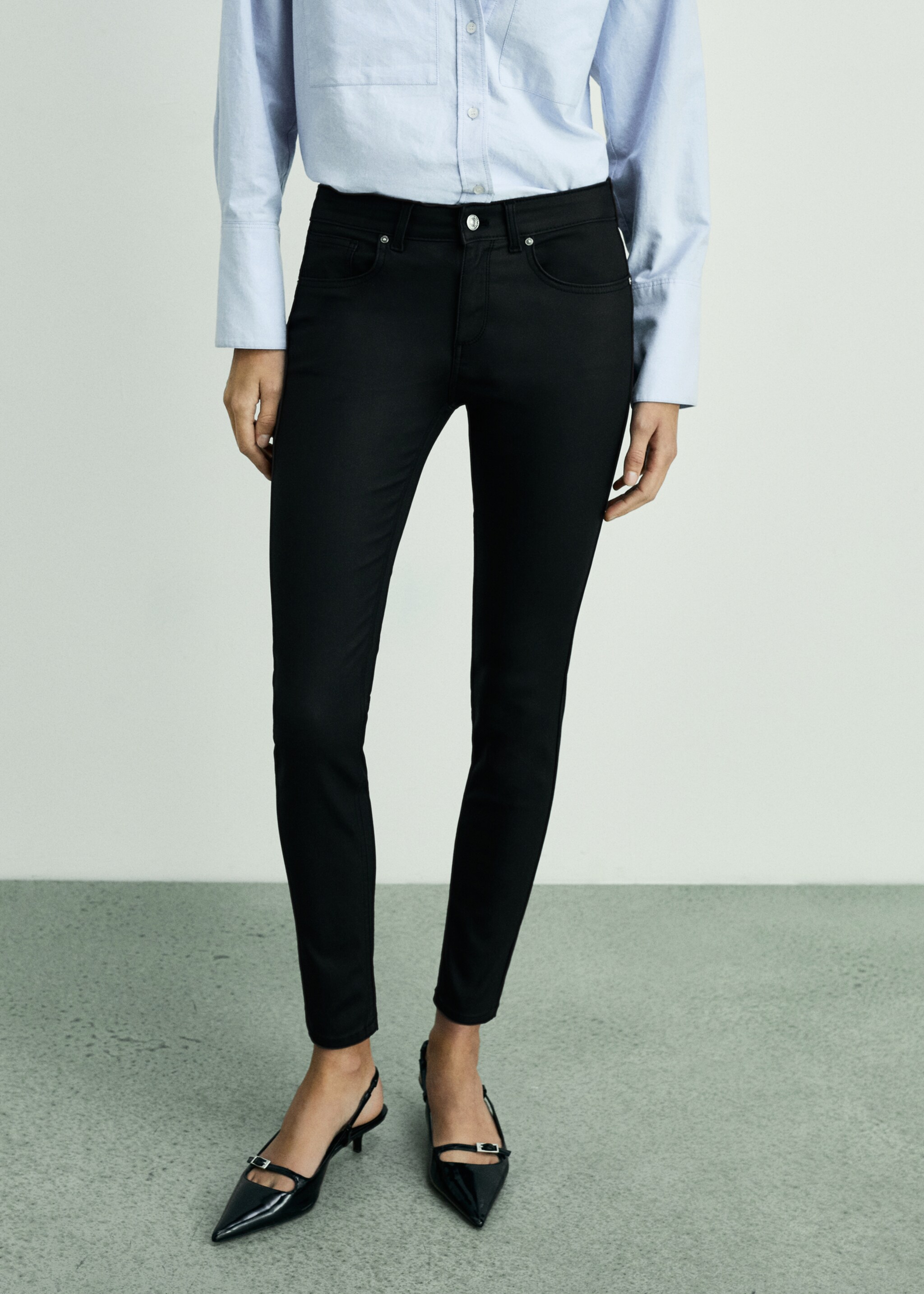 Waxed skinny pushup jeans - Medium plane, Black. Ref: 87070443-00.