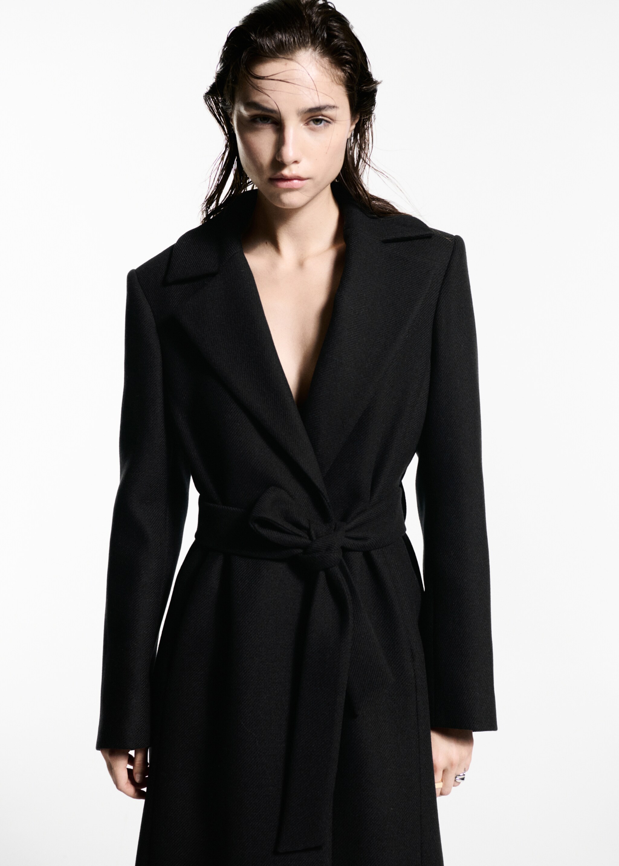 Manteco wool coat with detachable fur collar - Medium plane, Black. Ref: 87070447-00.