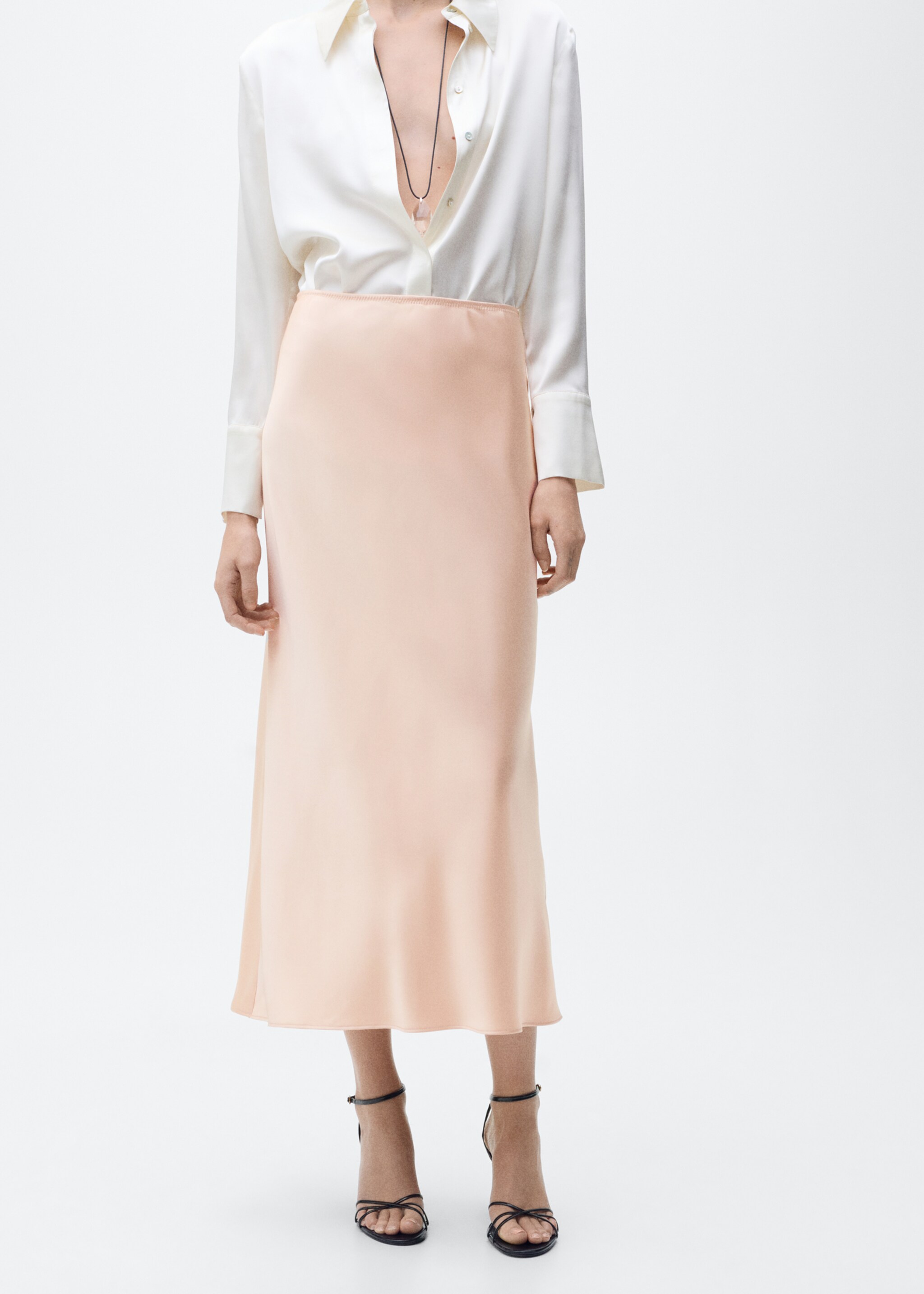 Midi satin skirt - Medium plane, Salmon. Ref: 87070455-00.