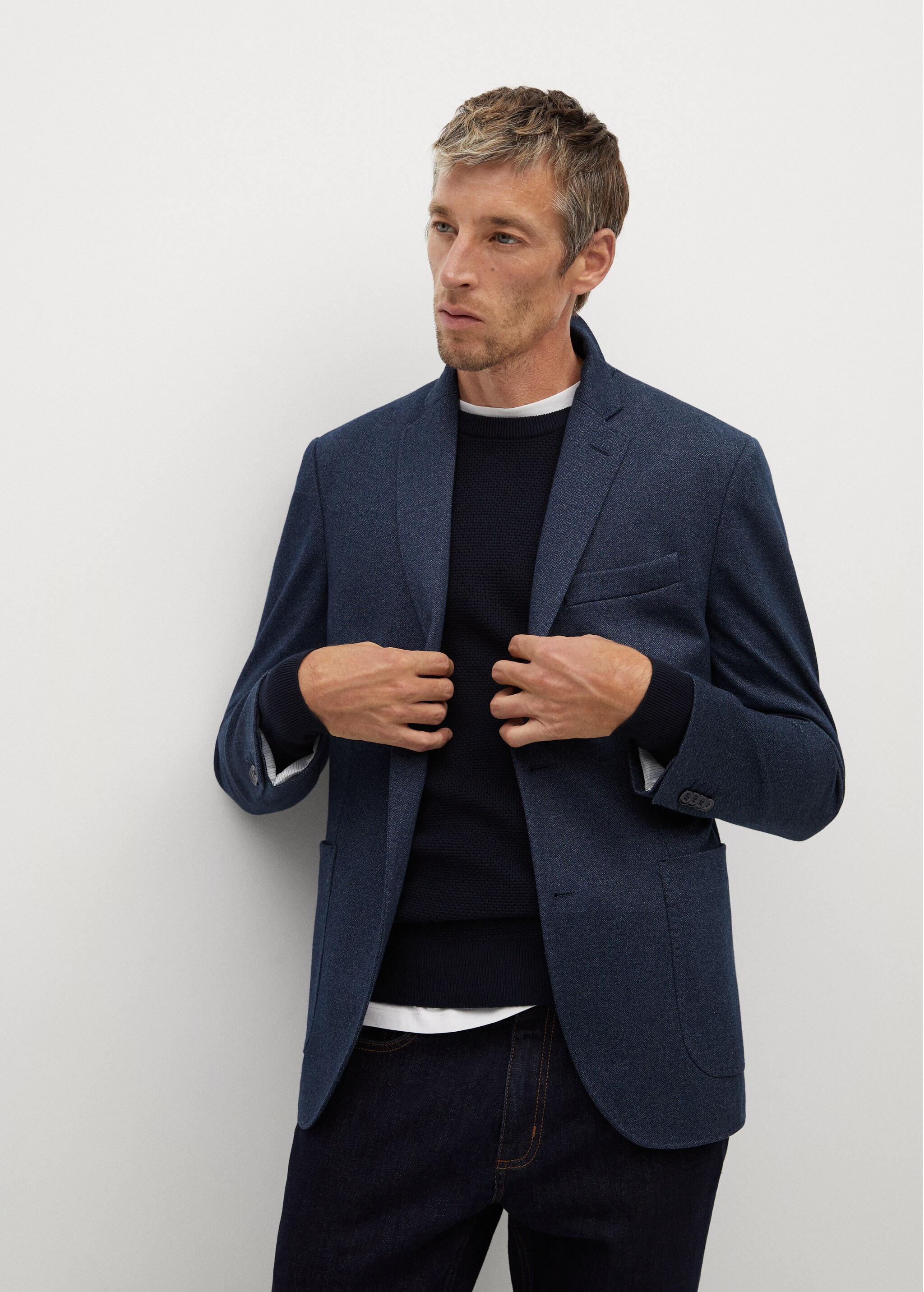 Sako slim fit se strukturou rybí kosti - Náhled ve středové rovině
