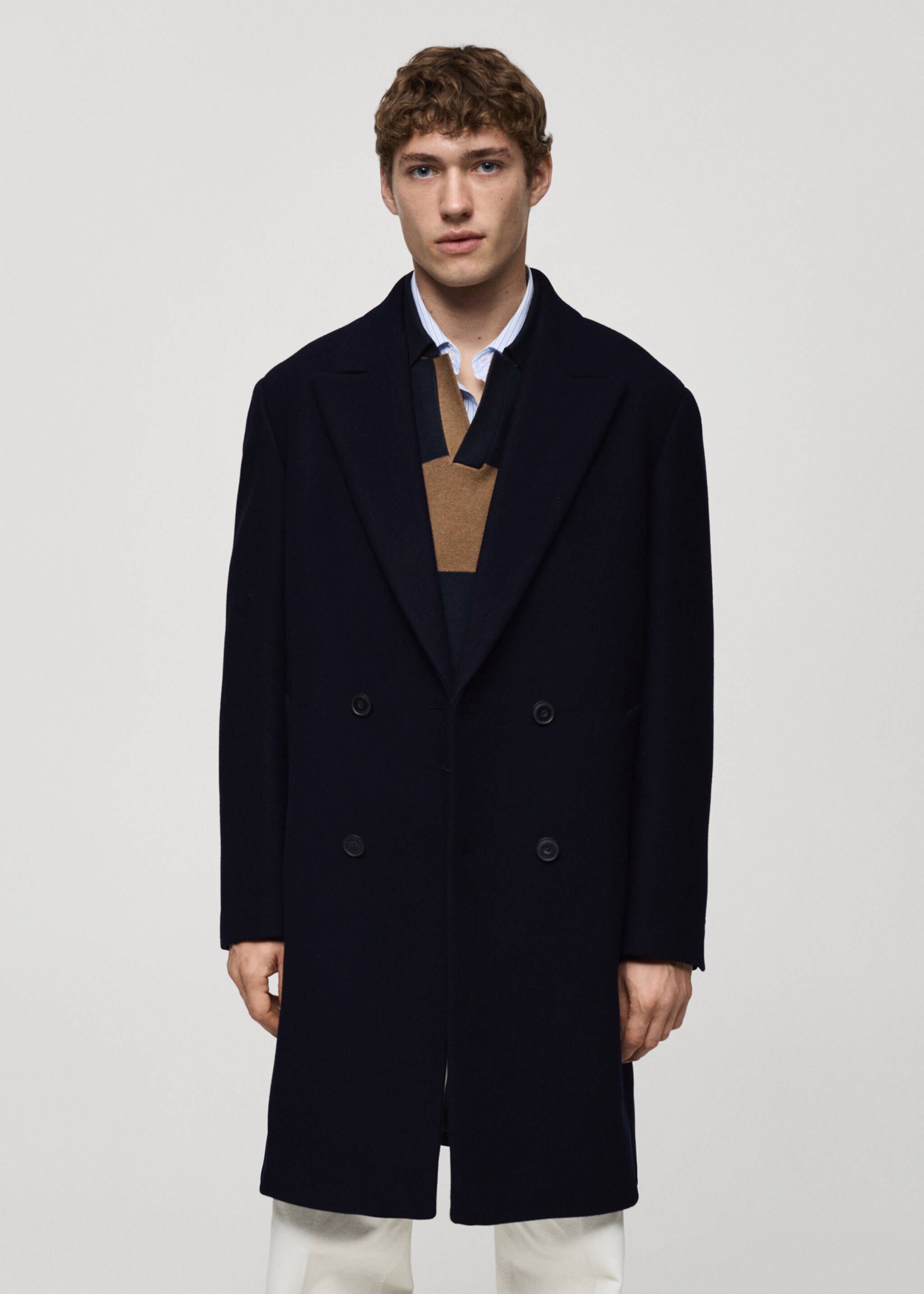 Abrigo largo lana relaxed fit - Plano medio, Azul marino. Ref: 87070574-00.